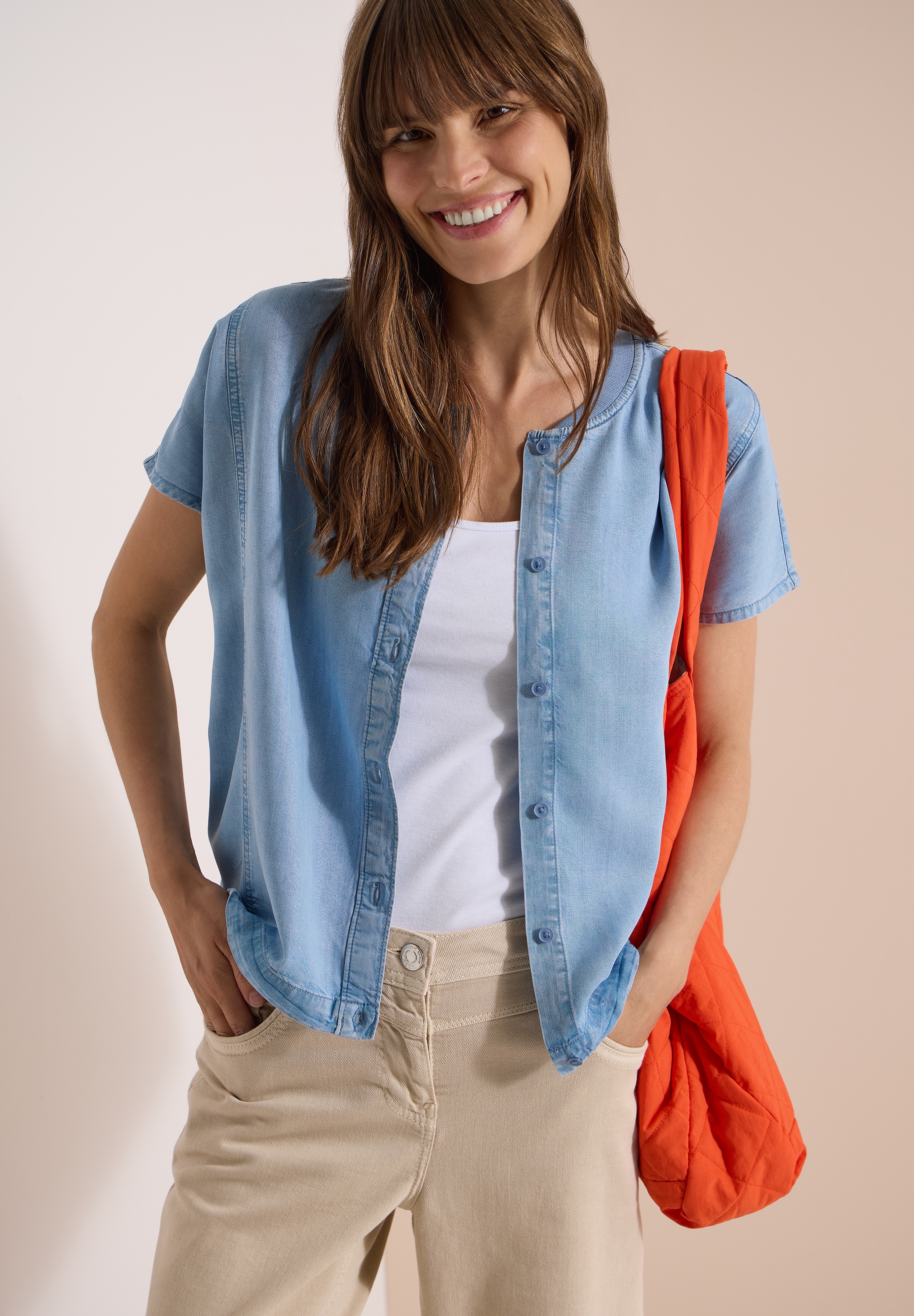 Cecil Blusentop seitliche Tunnelzüge, Lyocell-Qualität, Blouson-Optik