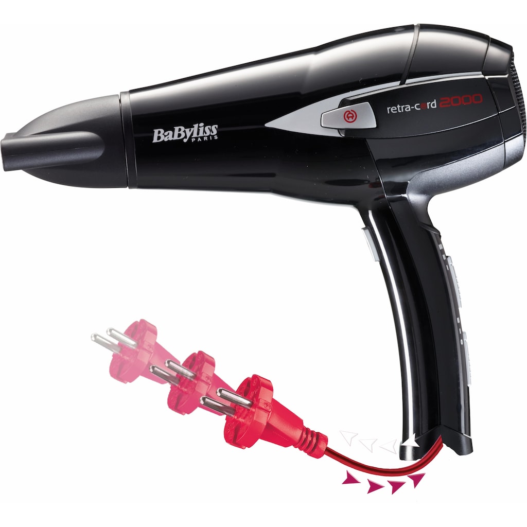 BaByliss Haartrockner »D372E«, 2000 W, 2 Aufsätze, Kabelaufwicklung per Knopfdruck