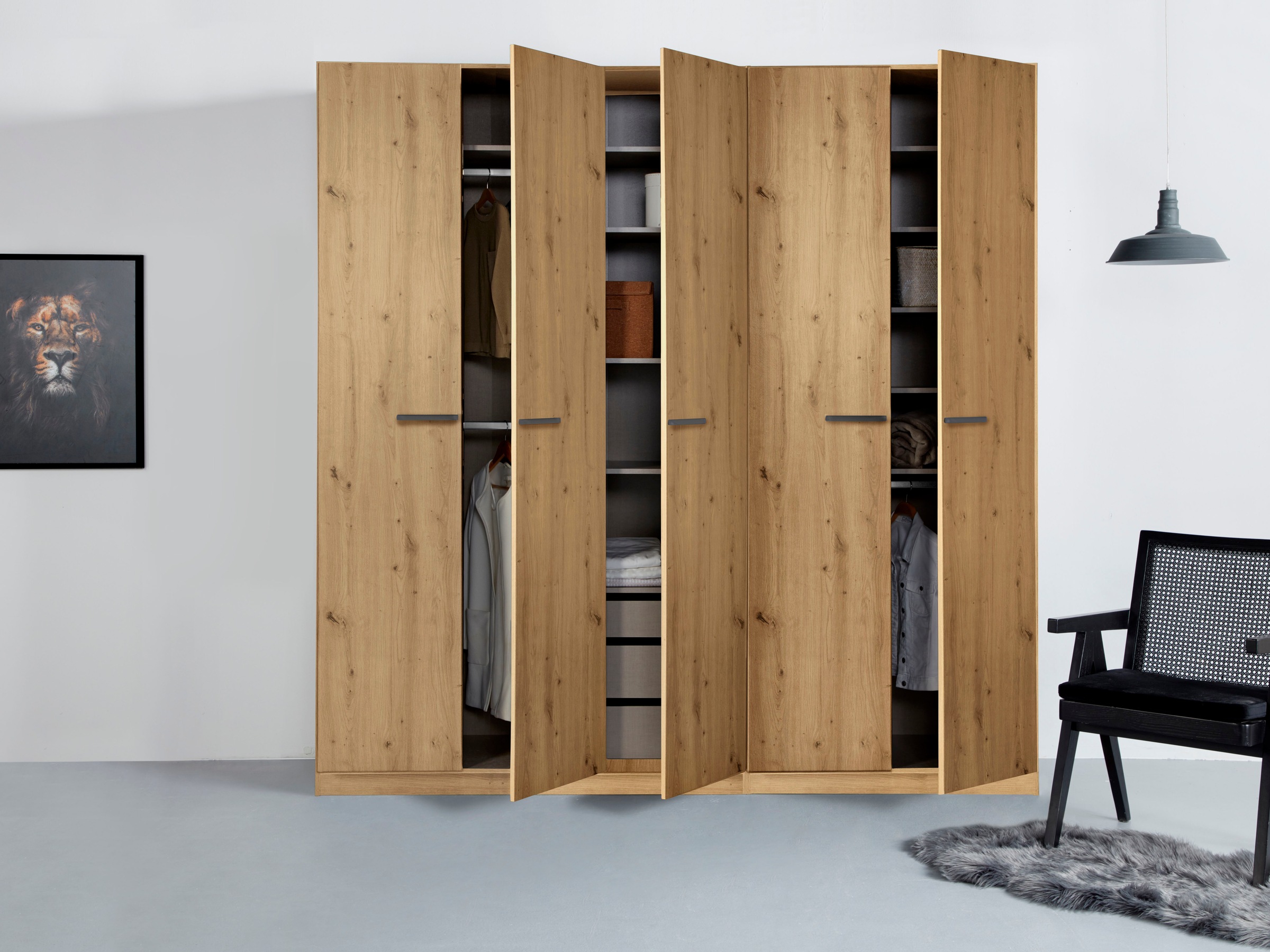 rauch Drehtürenschrank »Kleiderschrank Schrank Garderobe TOPSELLER OTELI inkl. Inneneinteilung«, (erhältlich in Breiten 91-360 cm, ab Breite 136cm inkl. Innenschubladen), mit zusätzlichen Einlegeböden, optional mit Spiegel MADE IN GERMANY