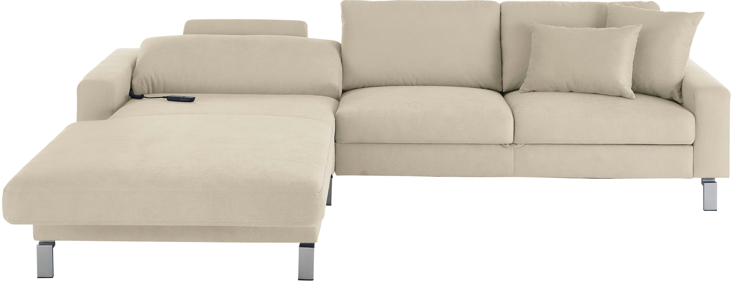 3C Candy Ecksofa »Lecce, wahlweise PUR-Schaumstoff oder Tonnentaschenfederkern«, Bett im 2,5-Sitzer, teilmotorische Schlaffunktion im Longchair, L-Form