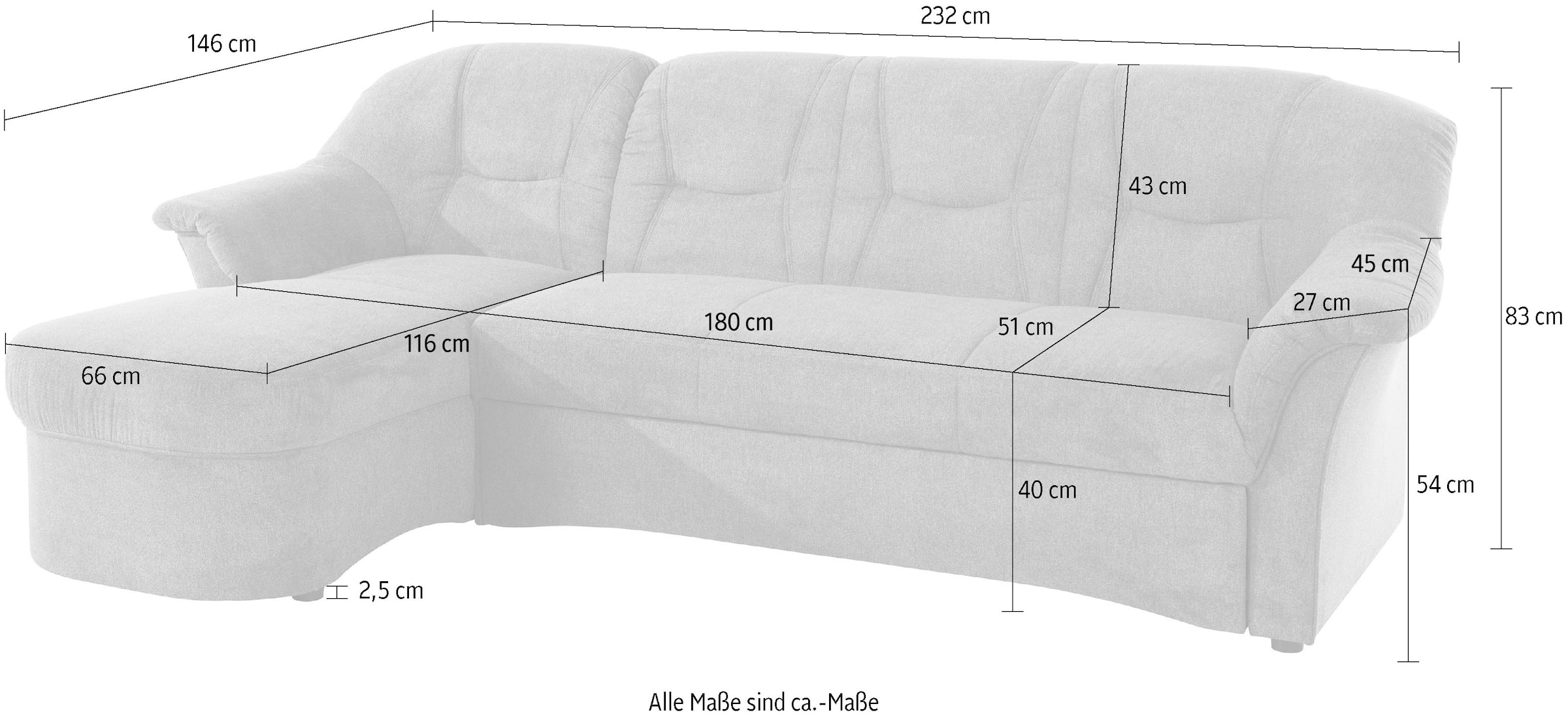 DOMO collection Ecksofa »Sarafina zeitlos und komfortabel, optional mit Federkern, L-Form«, wahlweise mit Bettfunktion