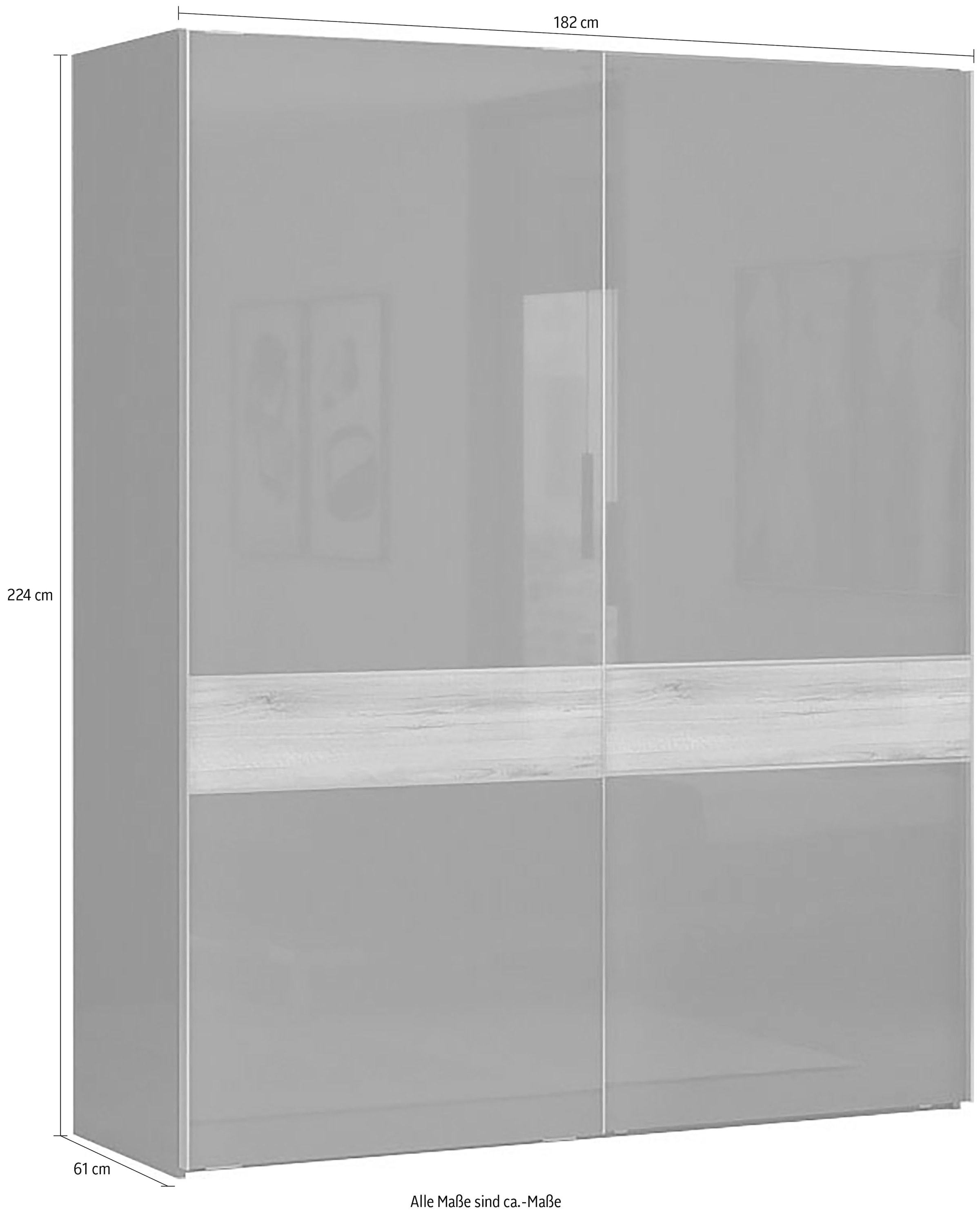Places of Style Kleiderschrank »Onyx, Schwebetürenschrank inklusive Innenleben, FSC-zertifiziert«, (in 3 Breiten: 182, 230 oder 272cm, Höhe 224cm), UV lackiert, hochglänzend anthrazit, mit Soft-Close Funktion