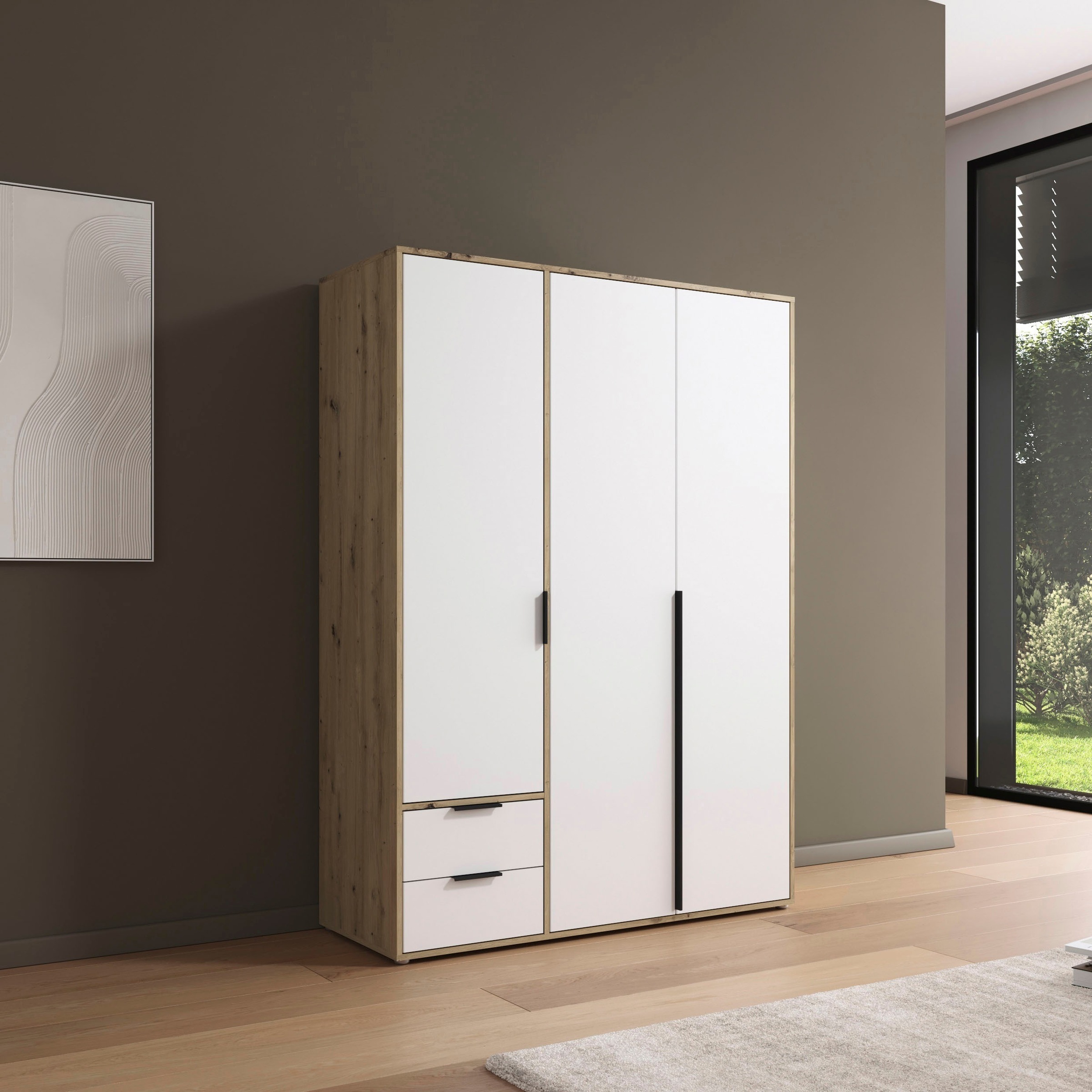 rauch Drehtürenschrank »Kleiderschrank Schrank Garderobe Wäscheschrank NAGATA viel Stauraum«, (in 3 verschiedenen Ausstattungen BASIC/CLASSIC/PREMIUM), mit Schubladen sowie Stangengriffen TOPSELLER MADE IN GERMANY