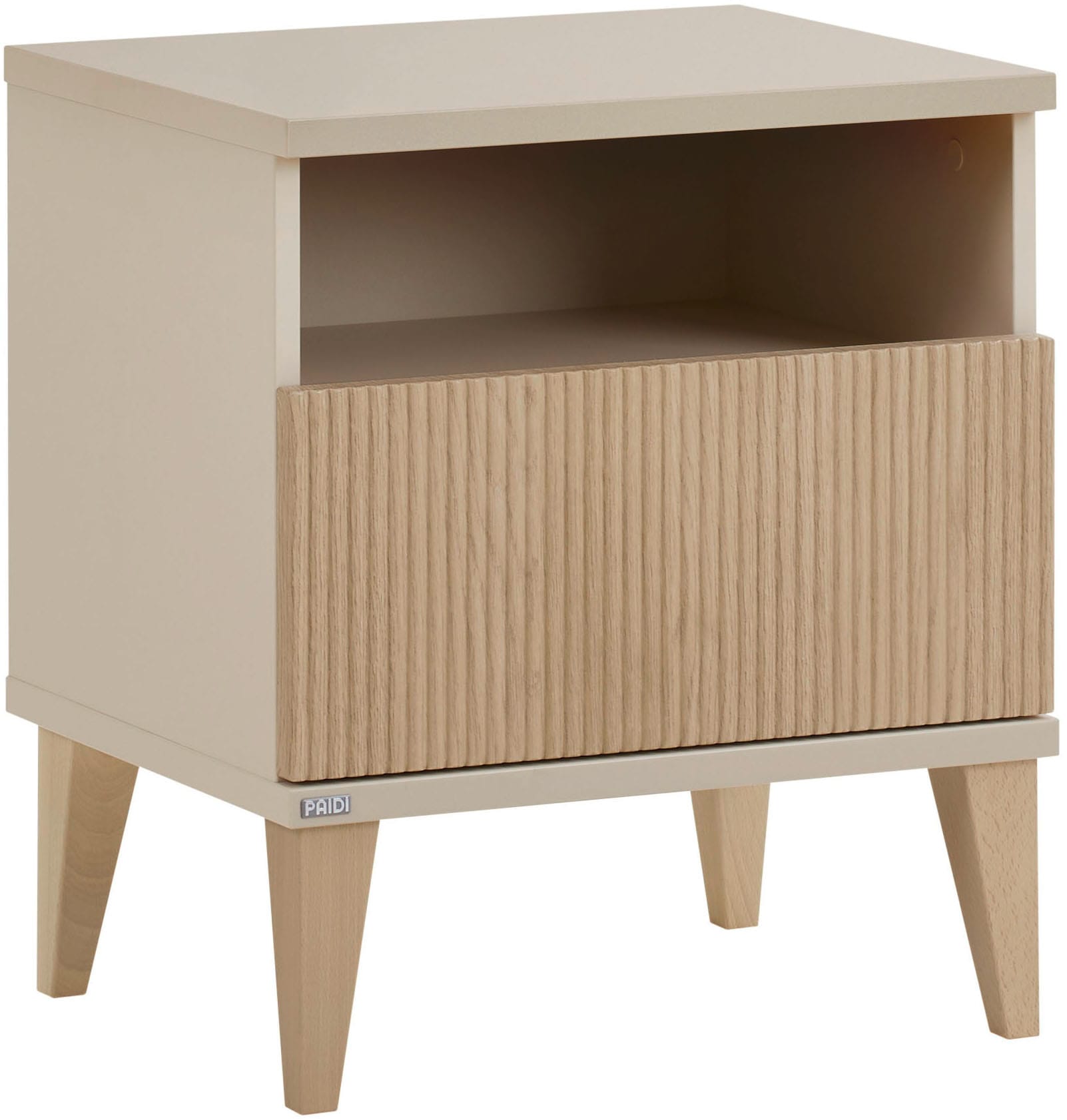 PAIDI Nachtkommode »JONTE in Beige, Schublade mit Soft-Close« B/H/T ca. 48/55/40cm, Cashmere-Beige/Light Oak,  moderner & stabiler Nachttisch mit Massivholz-Füßen