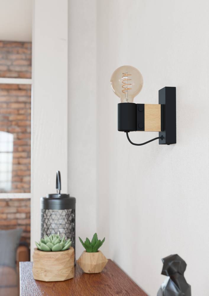 EGLO Wandleuchte »BAILRIGG Wandlampe, Stahl und Holz, Wohnzimmerlampe, Flurlampe, Lampe« E27 1 Stk. Wandleuchte, L5,5 x H13,5 cm, schwarz, braun, 1X40W exkl.