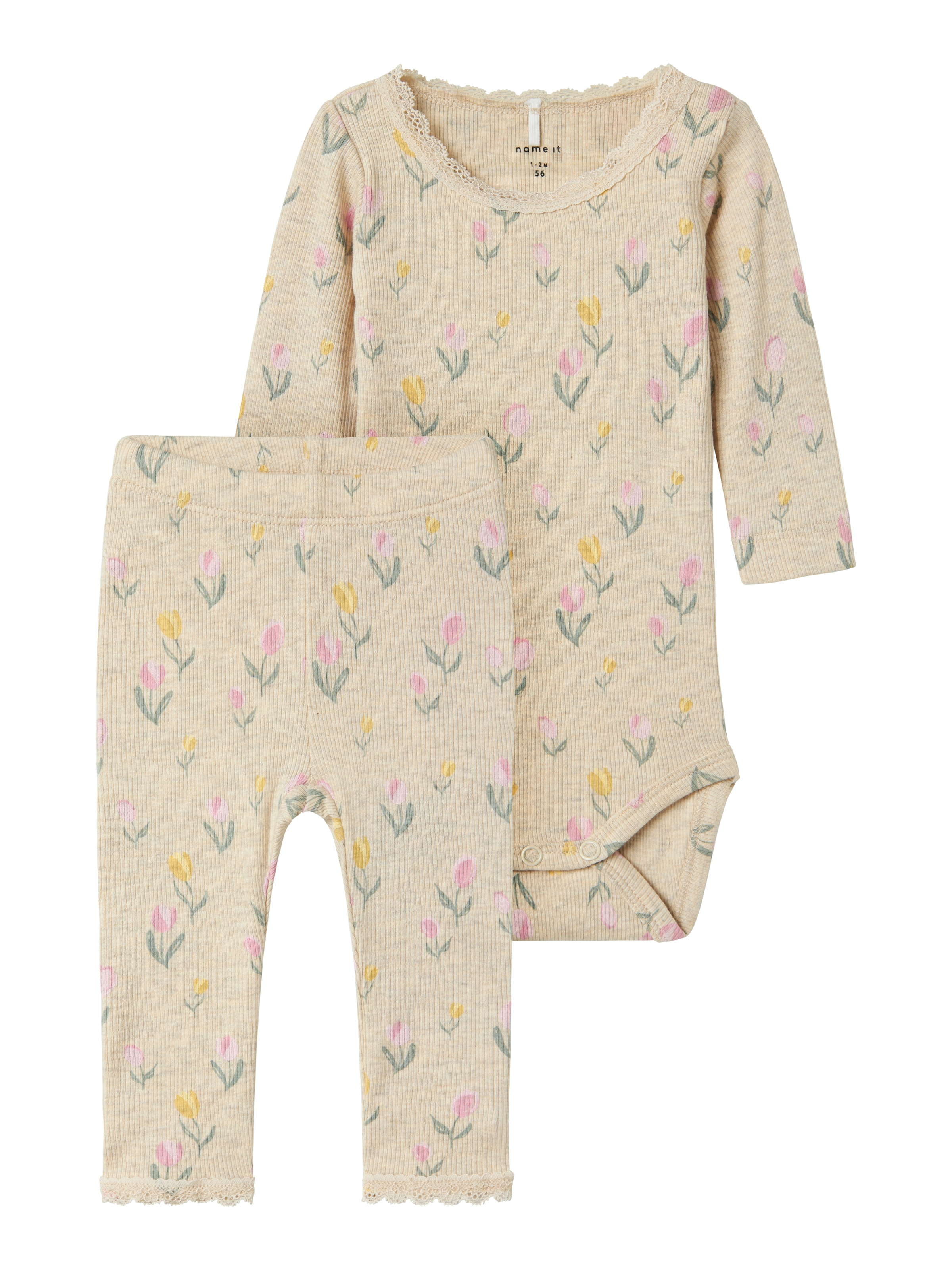 Name It Schlafanzug »NBFFLOWERKAB LS BODY BOX SET«, (Set, 2 tlg.)