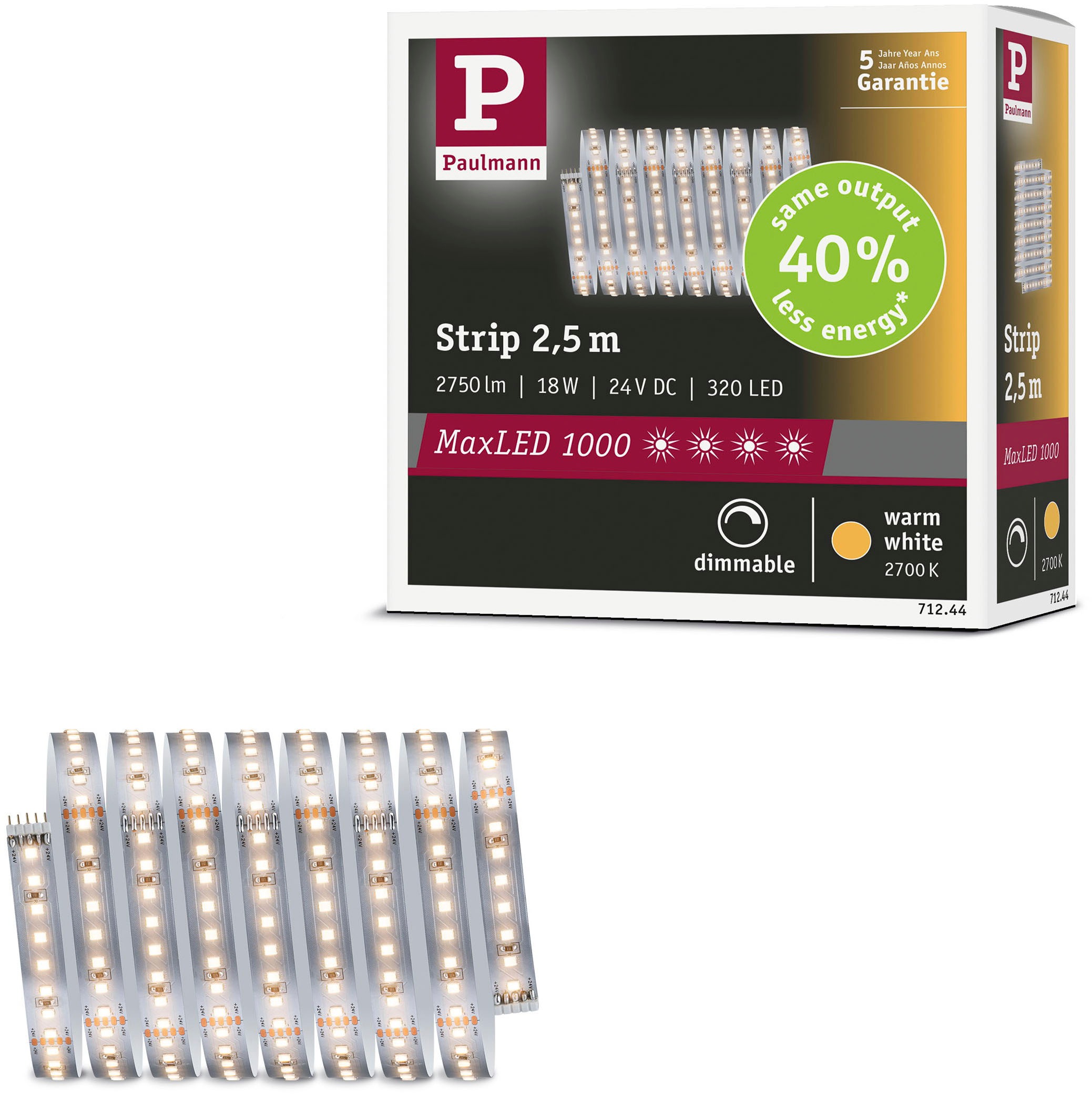 Paulmann LED-Streifen »MaxLED 1000 LED Strip Warmweiß Einzelstripe« günstig online kaufen