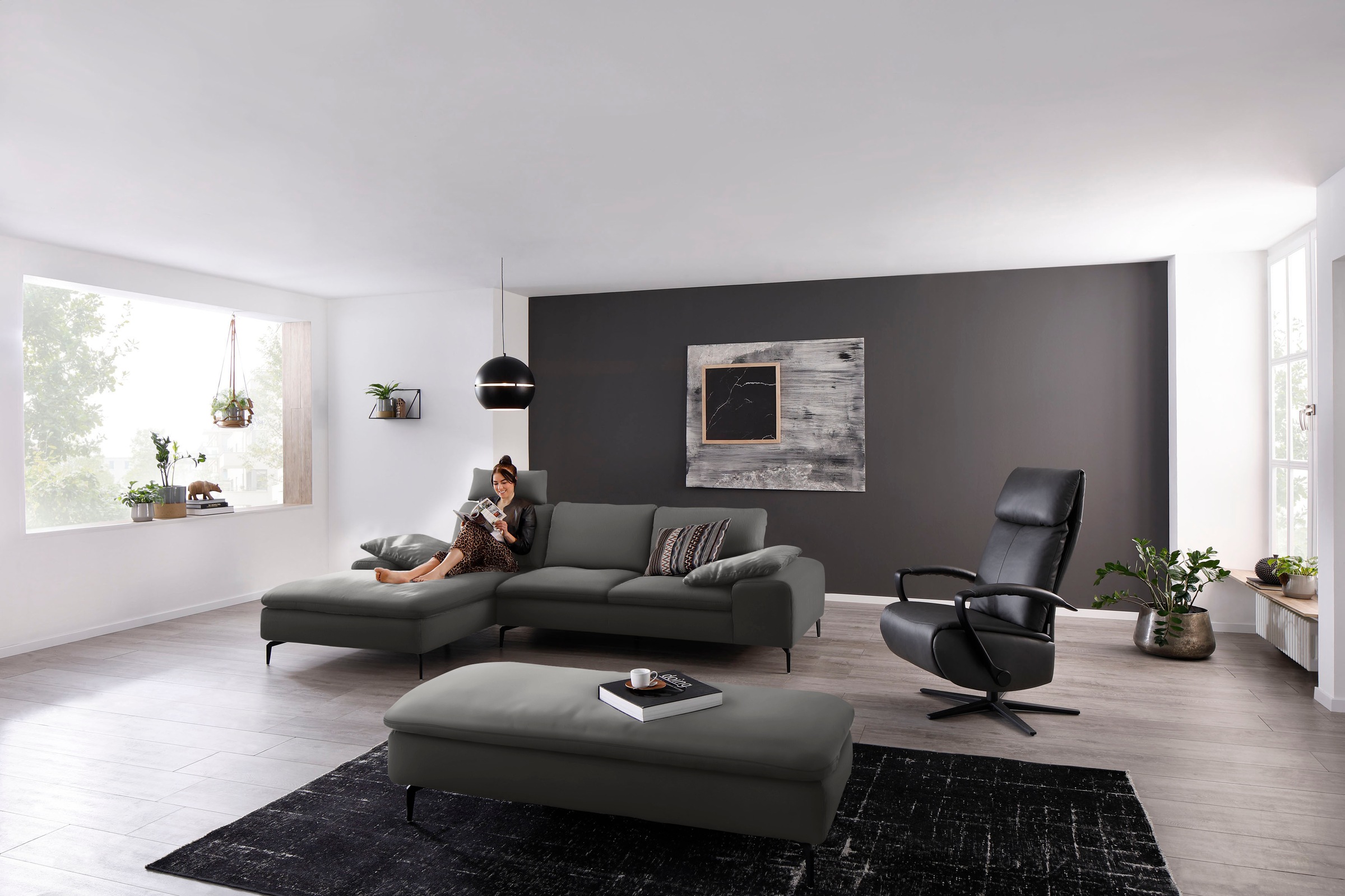W.SCHILLIG Ecksofa »valentinoo, Designsofa, bequem, elegant und zeitlos, L-Form«, (Set), inklusive Hocker, mit Sitztiefenverstellung, Breite 299 cm