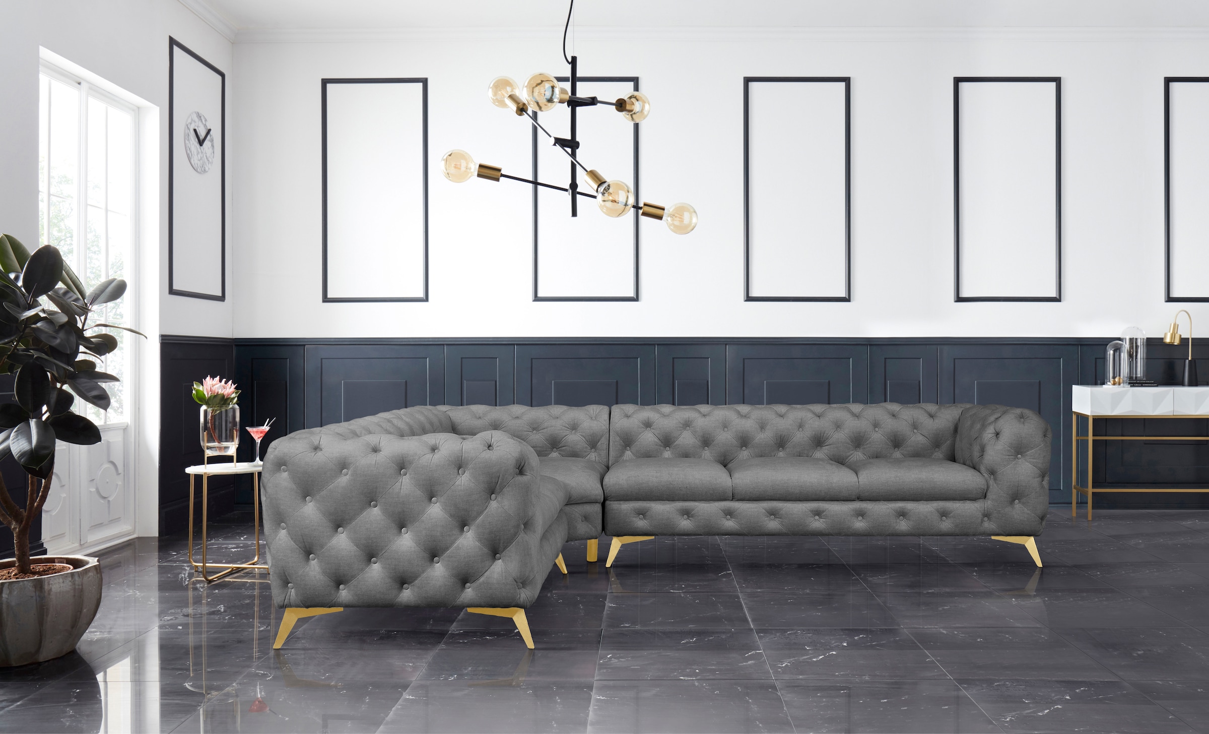 Home affaire Chesterfield-Sofa »Ecksofa GLYNIS L-Form mit Wellenunterfederu günstig online kaufen