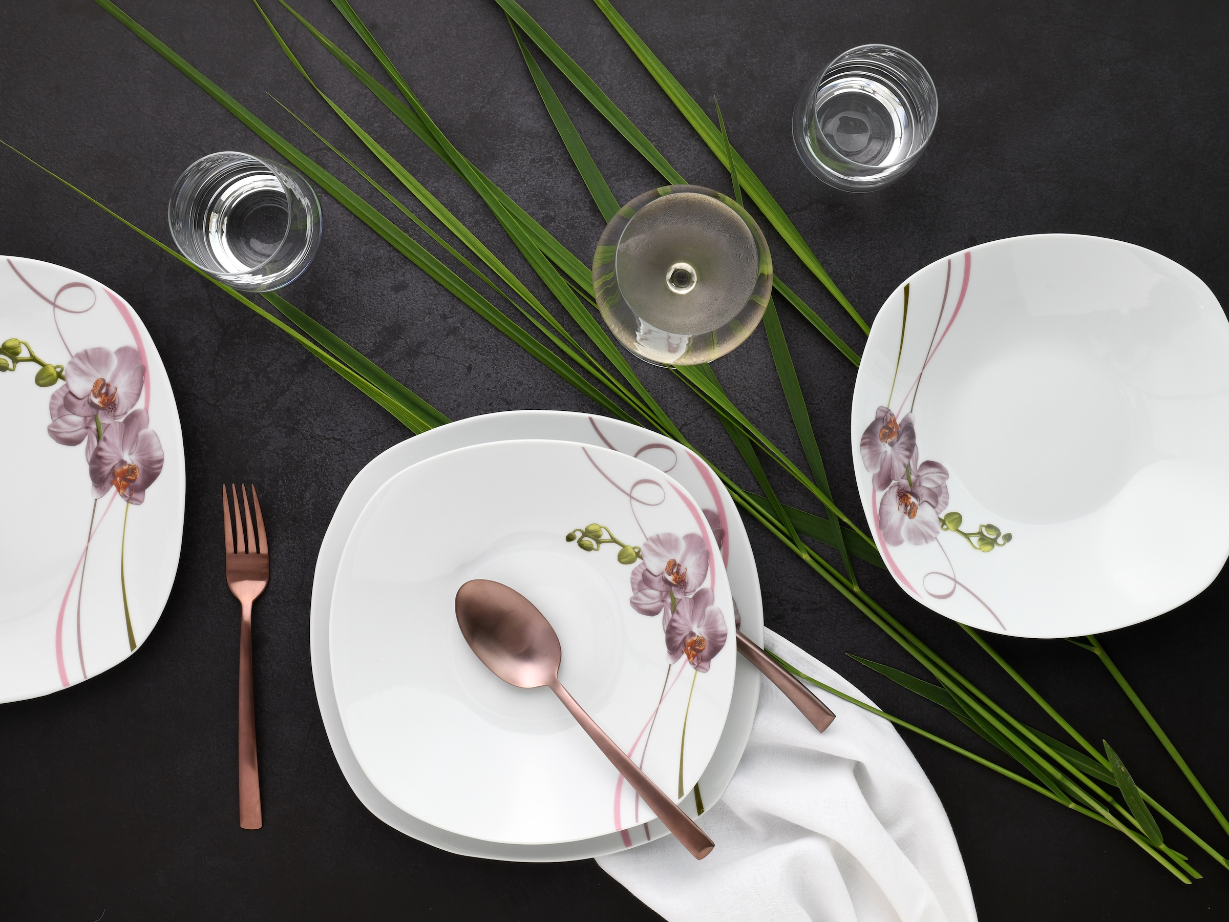 CreaTable Kombiservice »Square Orchidee, Kombi-Service 62-tlg«, (Set, 62 tlg.), Fotorealistische Darstellung