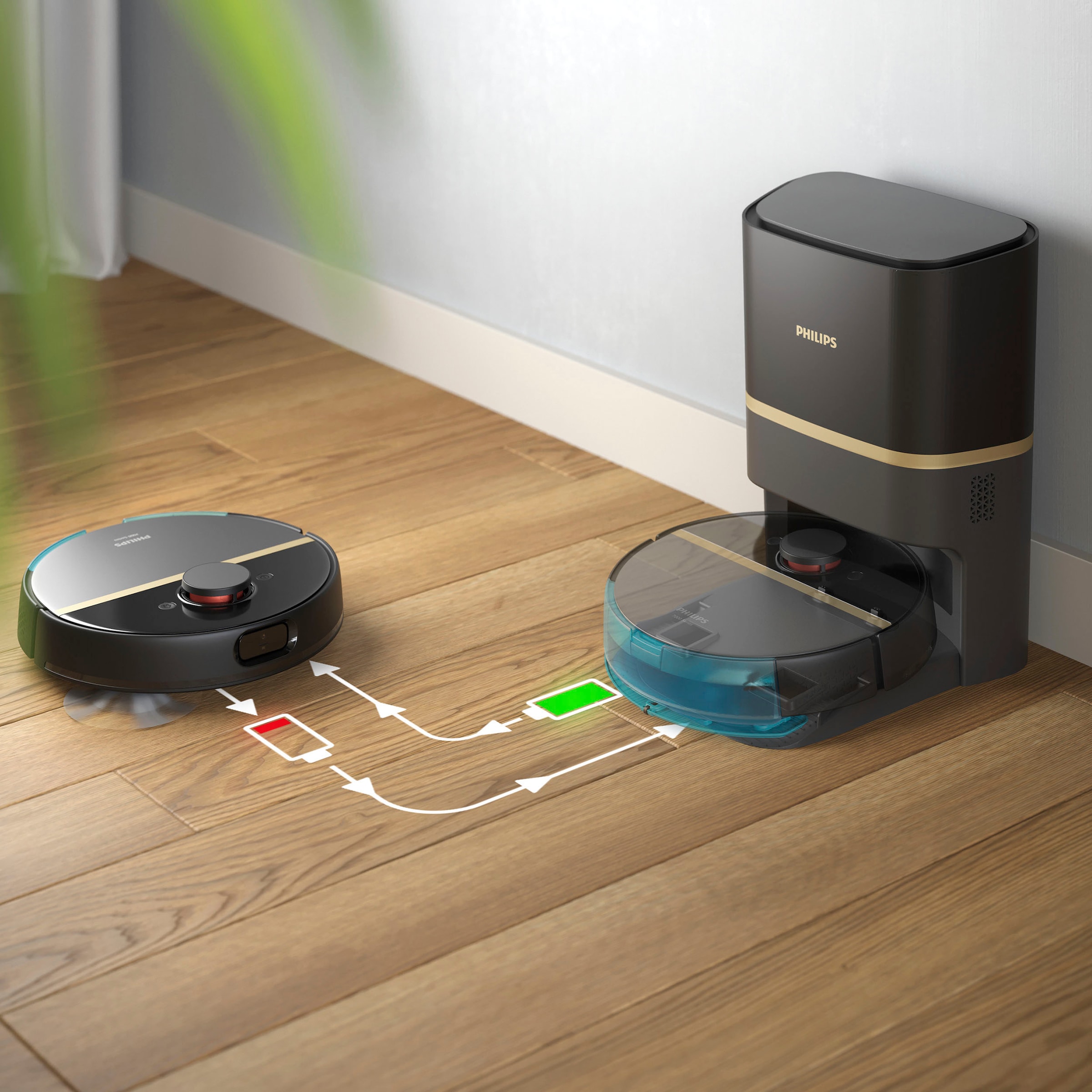 Philips Saugroboter »mit Wischfunktion XU7100/01, Teppichfunktion, 360° Lasernavigation« 180 min Akkulaufzeit, ToF-Sensoren, inkl. Entleerungsstation