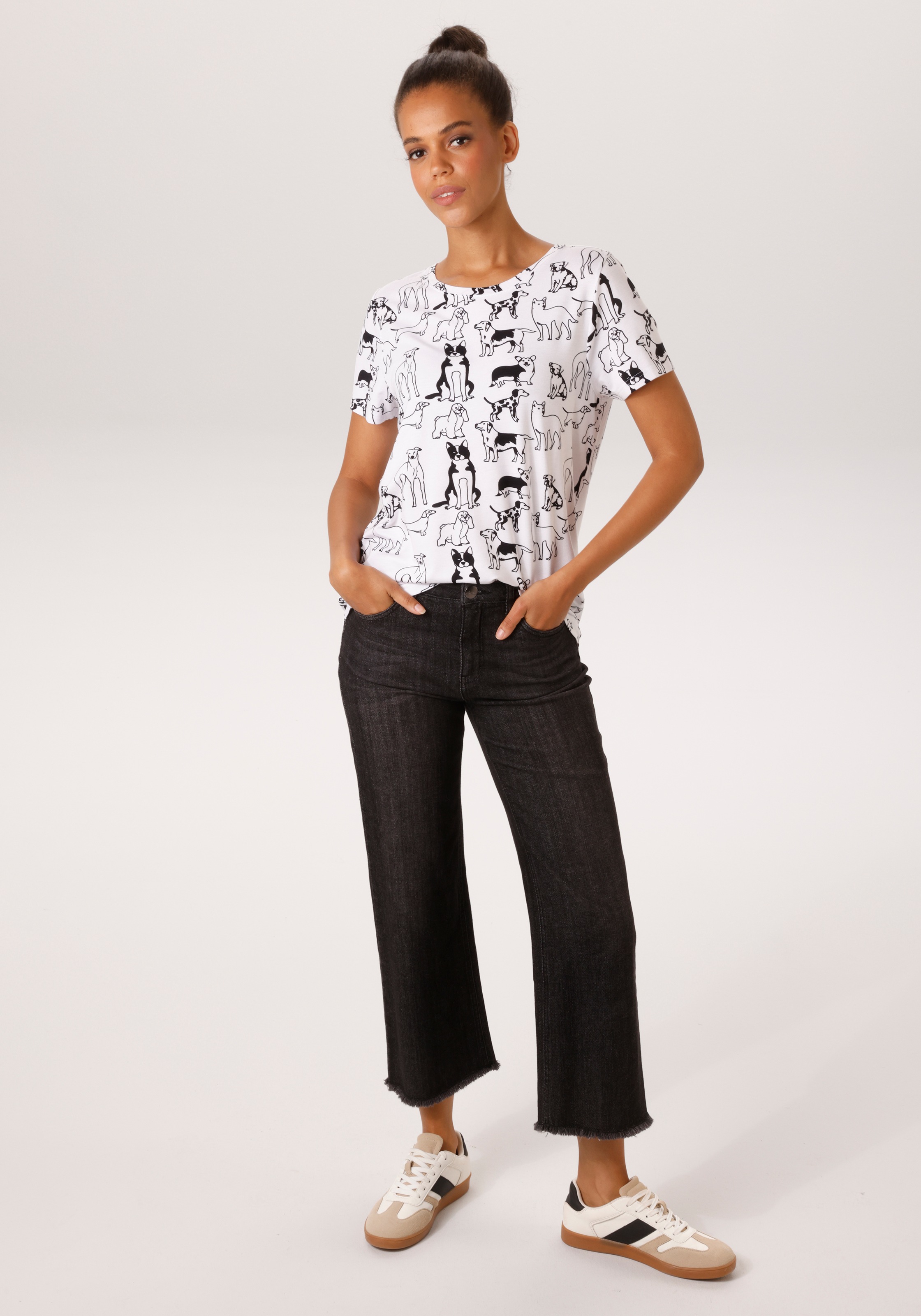Aniston CASUAL T-Shirt allover mit niedlichen Hunden bedruckt - NEUE KOLLEKTION