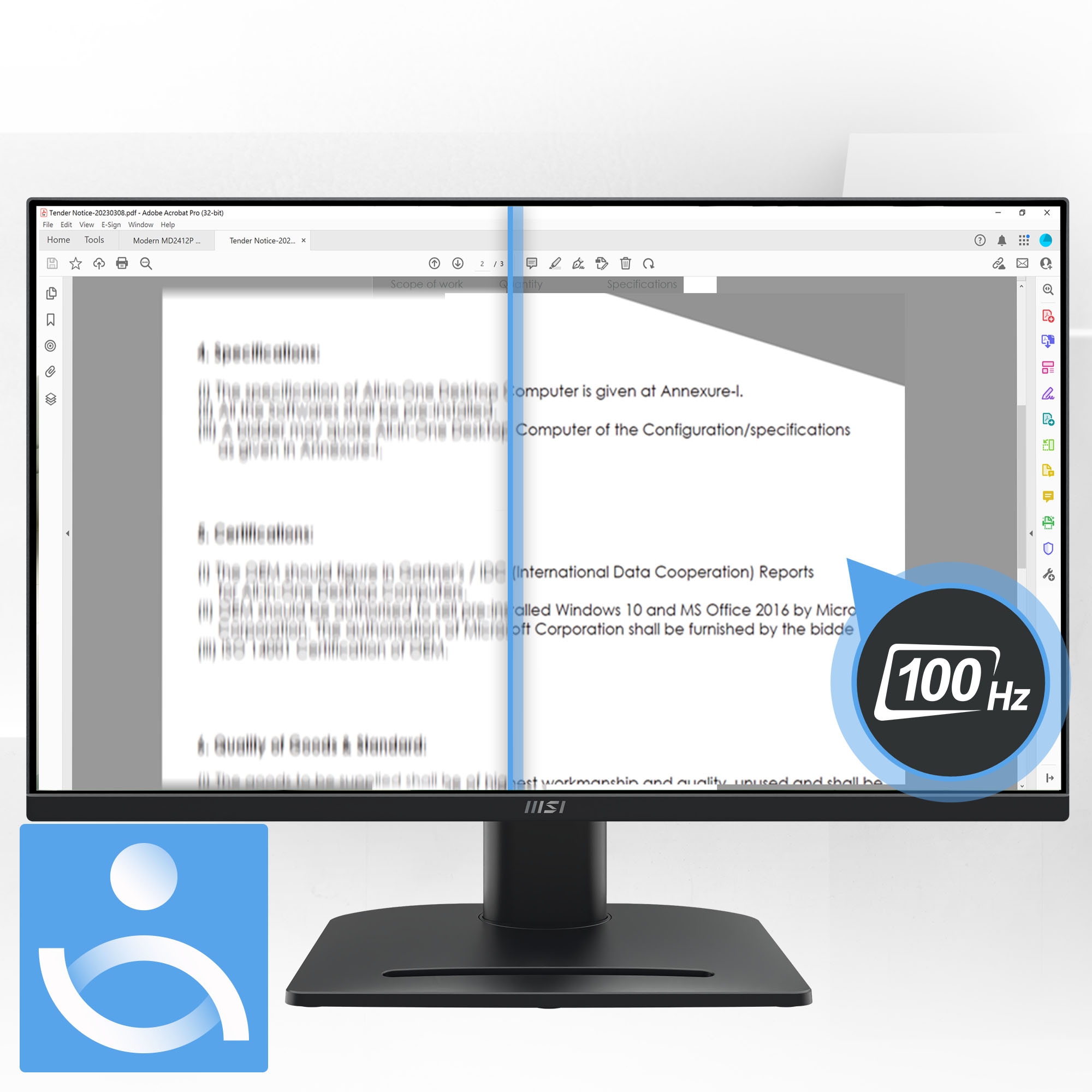 MSI LED-Monitor »PRO MP275QPG«, 69 cm/27 Zoll, 2560 x 1440 px, WQHD, 1 ms Reaktionszeit, 100 Hz, dreh-, neig-,schwenk-, höhenverstellbar, Speaker