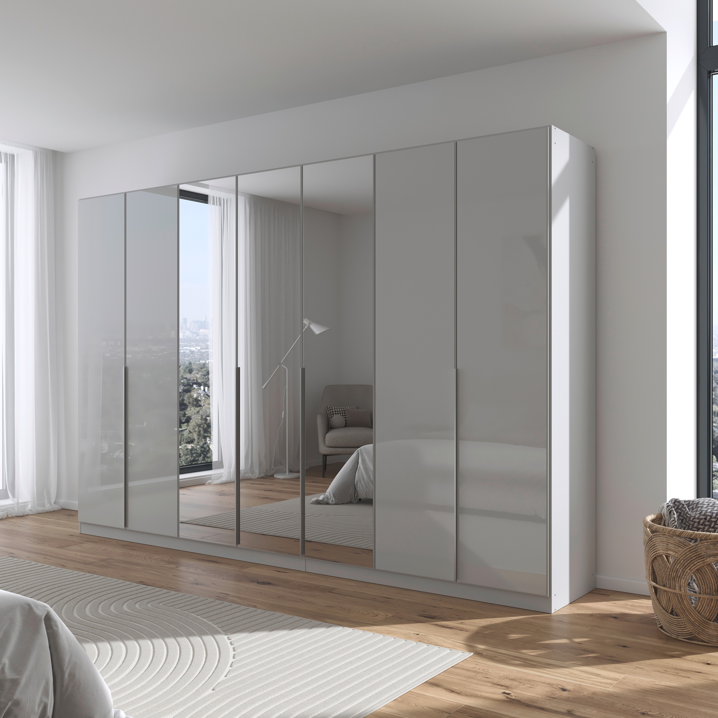 rauch Drehtürenschrank »Kleiderschrank Kleiderschränke Schrank Garderobe AGORDO mit Glasfront«, (in zwei Griff-Farben), durchdachte Innenausstattung, in 6 Breiten und 2 Höhen MADE IN GERMANY