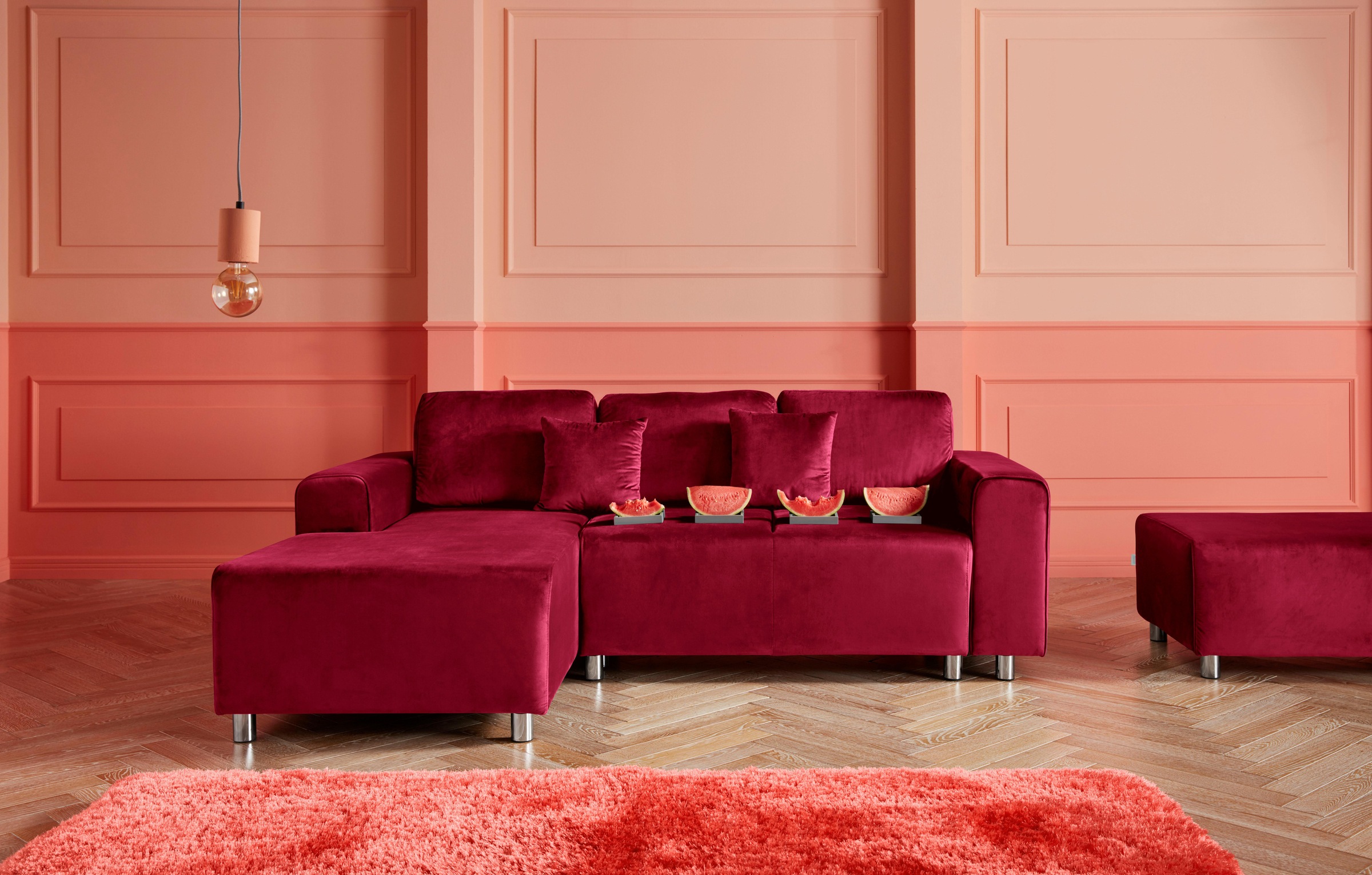Home affaire Ecksofa »Györ«, L-Form, wahlweise mit Bettfunktion und Bettkasten incl. 2 Zierkissen