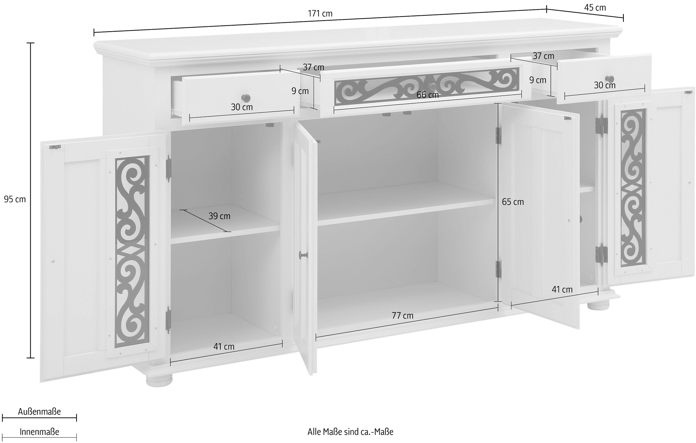 Home affaire Sideboard »Arabesk«, Kommode mit dekorativen Fräsungen, Breite 171 cm