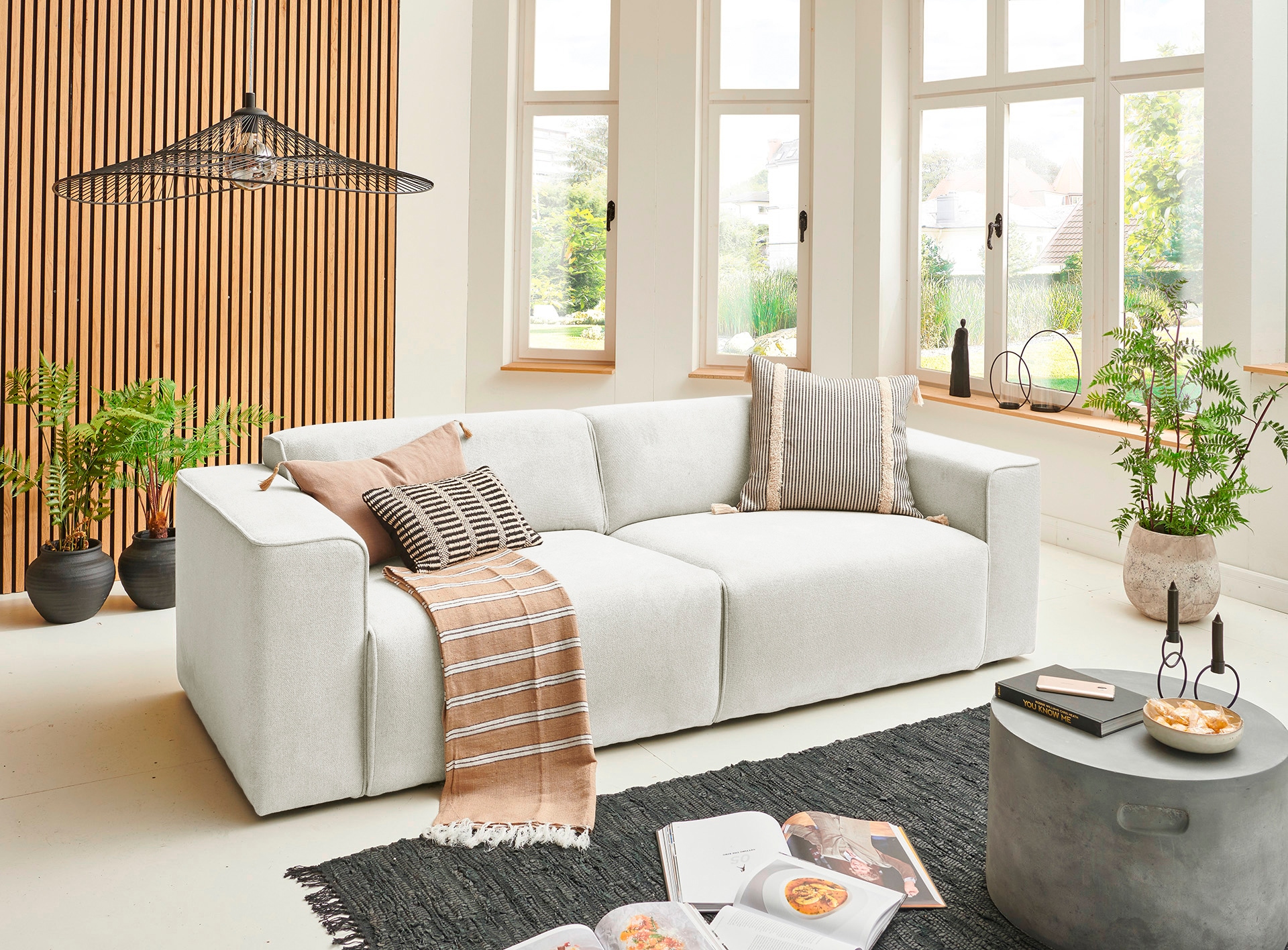 andas 3-Sitzer »Noord mit Kedernaht, Breite 232 cm«, Cord, Struktur, Webstoff, mit Wellenunterfederung, Massivholzrahmen