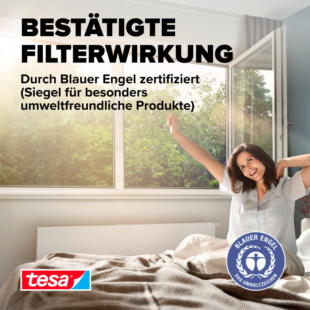 tesa Insektenschutz-Fensterrahmen »Pollenschutzgitter für Fenster - 1,2m x 2,4m« Packung, Fliegennetz, Klettband, 1 Stk. tlg. Pollenschutzgitter - ohne Bohren- zuschneidbar -anthrazit
