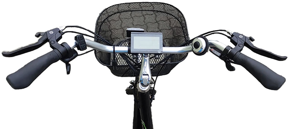 SachsenRad E-Bike »T3A«, 7 Gang, Shimano, Shimano 7-Gang-Kettenschaltung, Frontmotor 250 W, (LED-Frontlicht, Alarmrücklicht mit Bremslicht, Ledersattel, 3-Räder), Lastenkorb, Lenkerkorb, LCD-Steuer-
display, Fahrmodus Pedelec