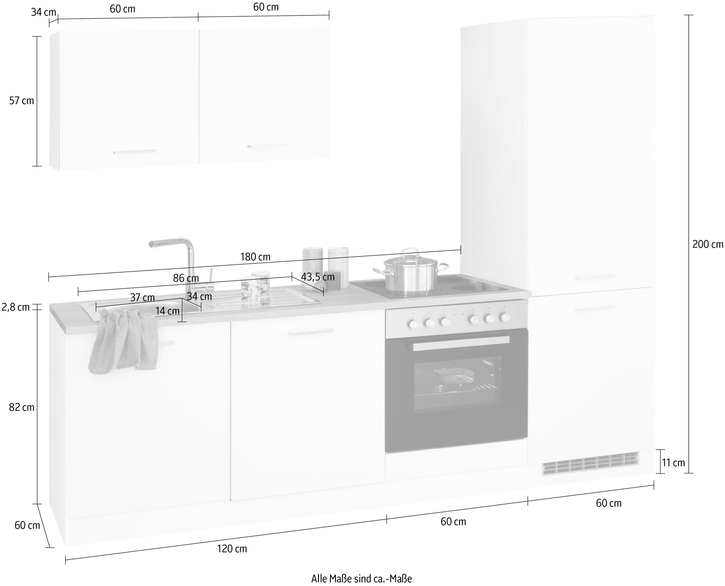 KOCHSTATION Küchenzeile »KS-Visby«, ohne E-Geräte, Breite 240 cm für Kühl/Gefrierkombination