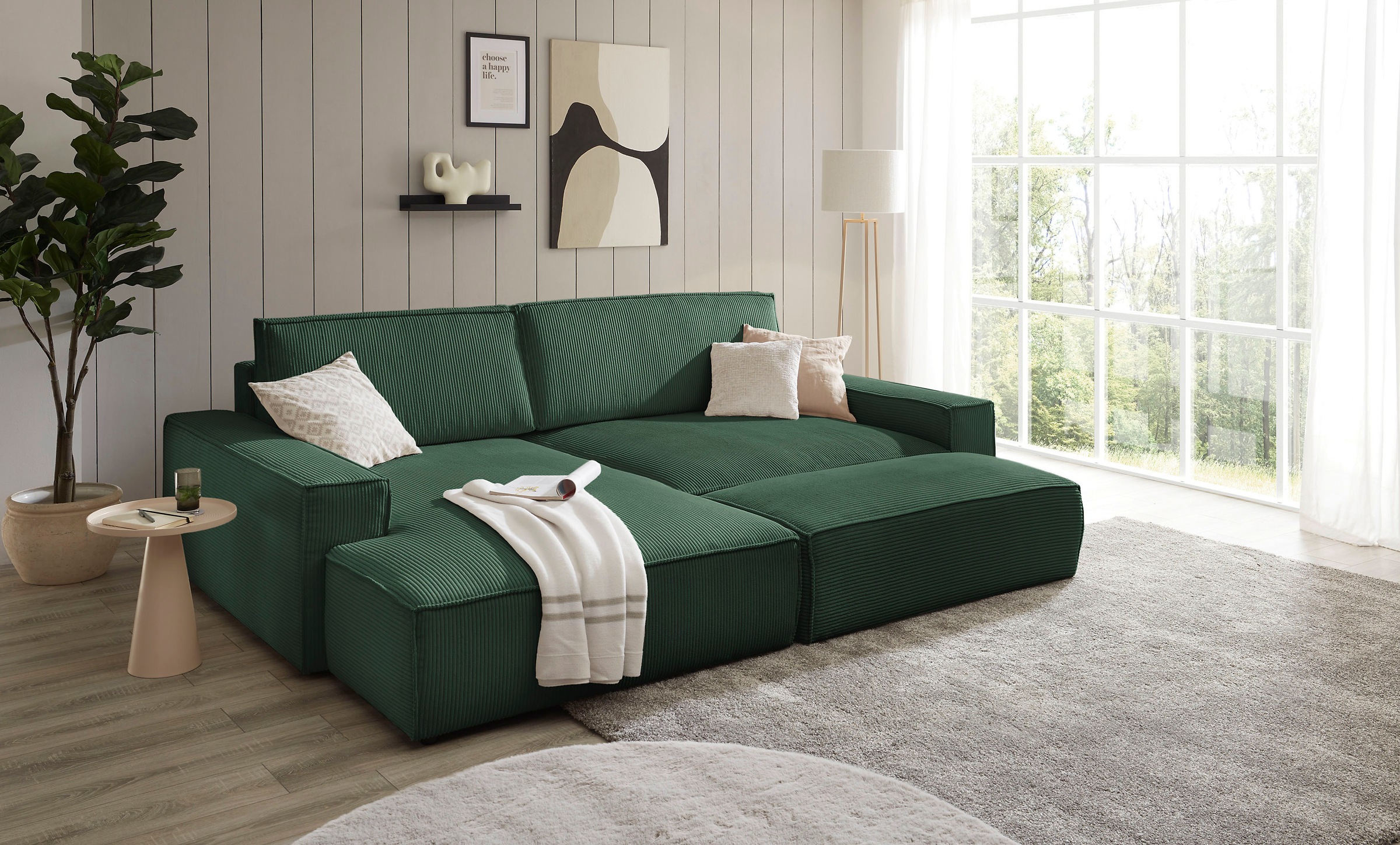 Home affaire Polsterecke »NEU: SHERWOOD XXL tief, L-Form mit Schlaffunktion, Big-Sofa mit Hocker«, (Set, 2 St.), stellbar zum Schlafsofa (Krokodilverbinder), Cord, Leinenoptik