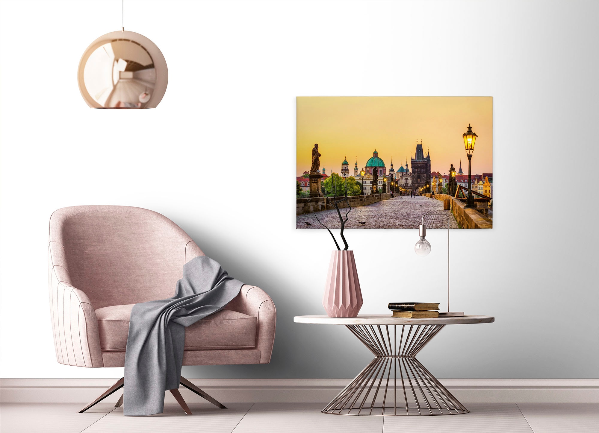 A.S. Création Leinwandbild »Charles Bridge«, Kunst-Gemälde-Kinder, (1 St.), Brücke Großstadt Keilrahmen Bild Prag Leinwand-Bild Wohnzimmer modern