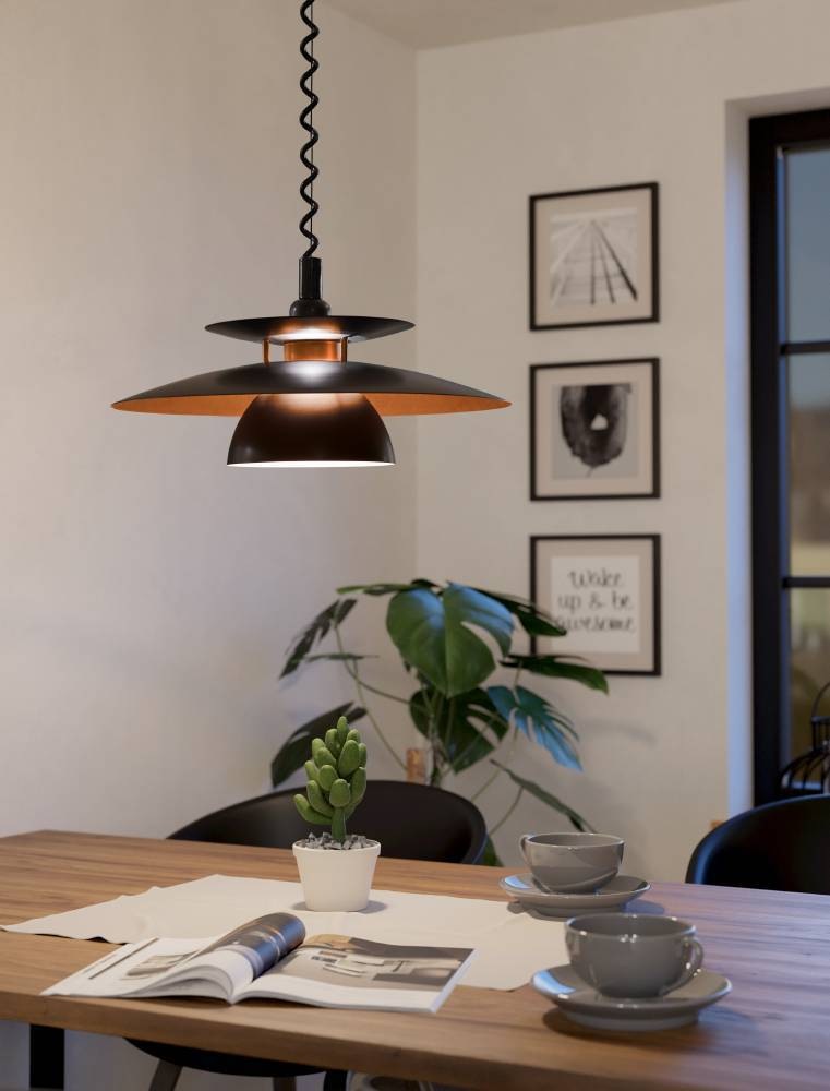 EGLO Hängeleuchte »BRENDA Pendellampe, E27, Kunststoff und Stahl, Esszimmerlampe, Lampe«, 1 flammig, Leuchtmittel E27 | ohne Leuchtmittel, Hängeleuchte, Esszimmer, H110 x Ø43 cm, schwarz, kupfer,
1X60W exkl.