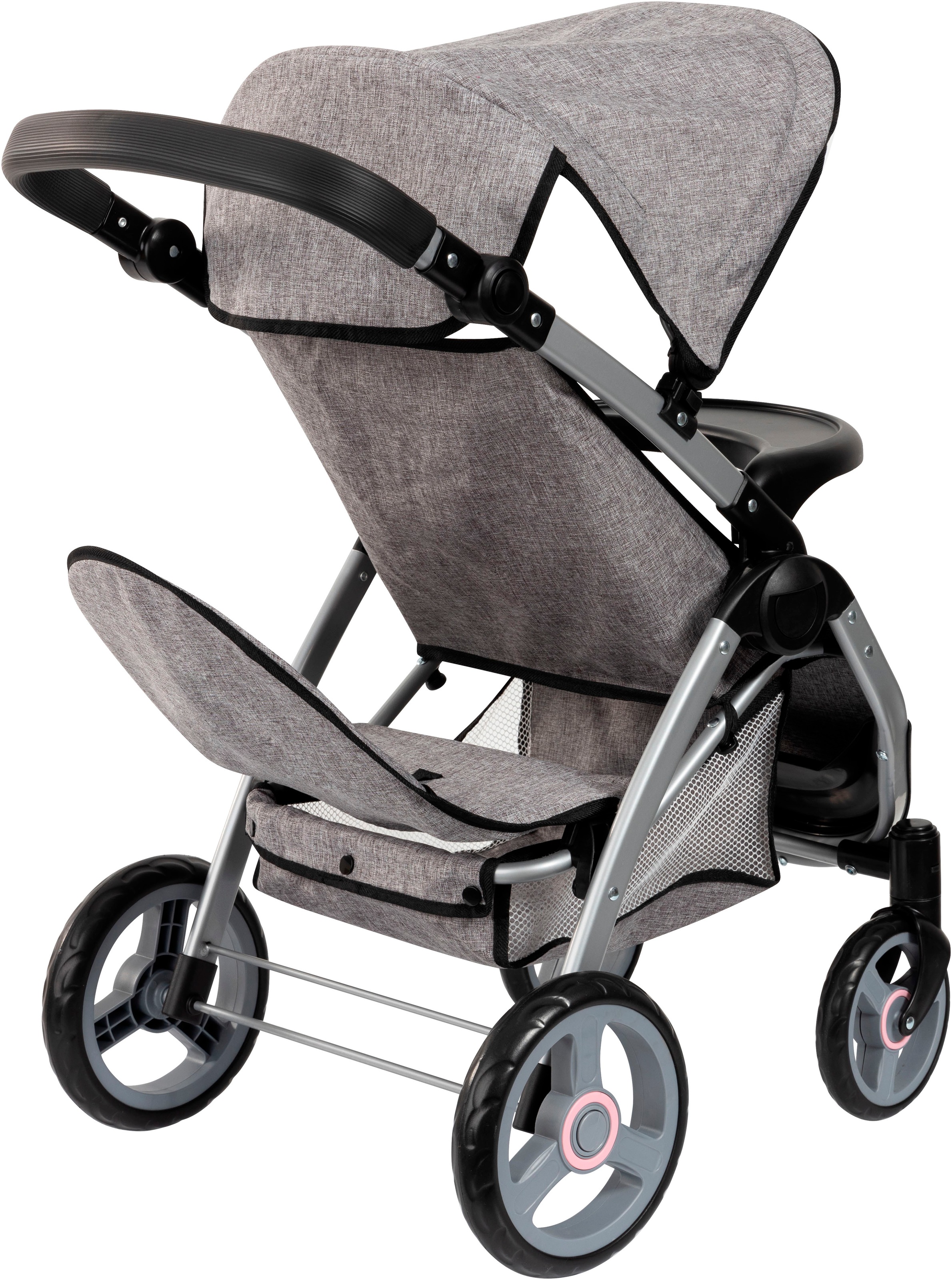 Bayer Puppen-Zwillingsbuggy »Twin Star, grau/rosa«, mit Wickeltasche
