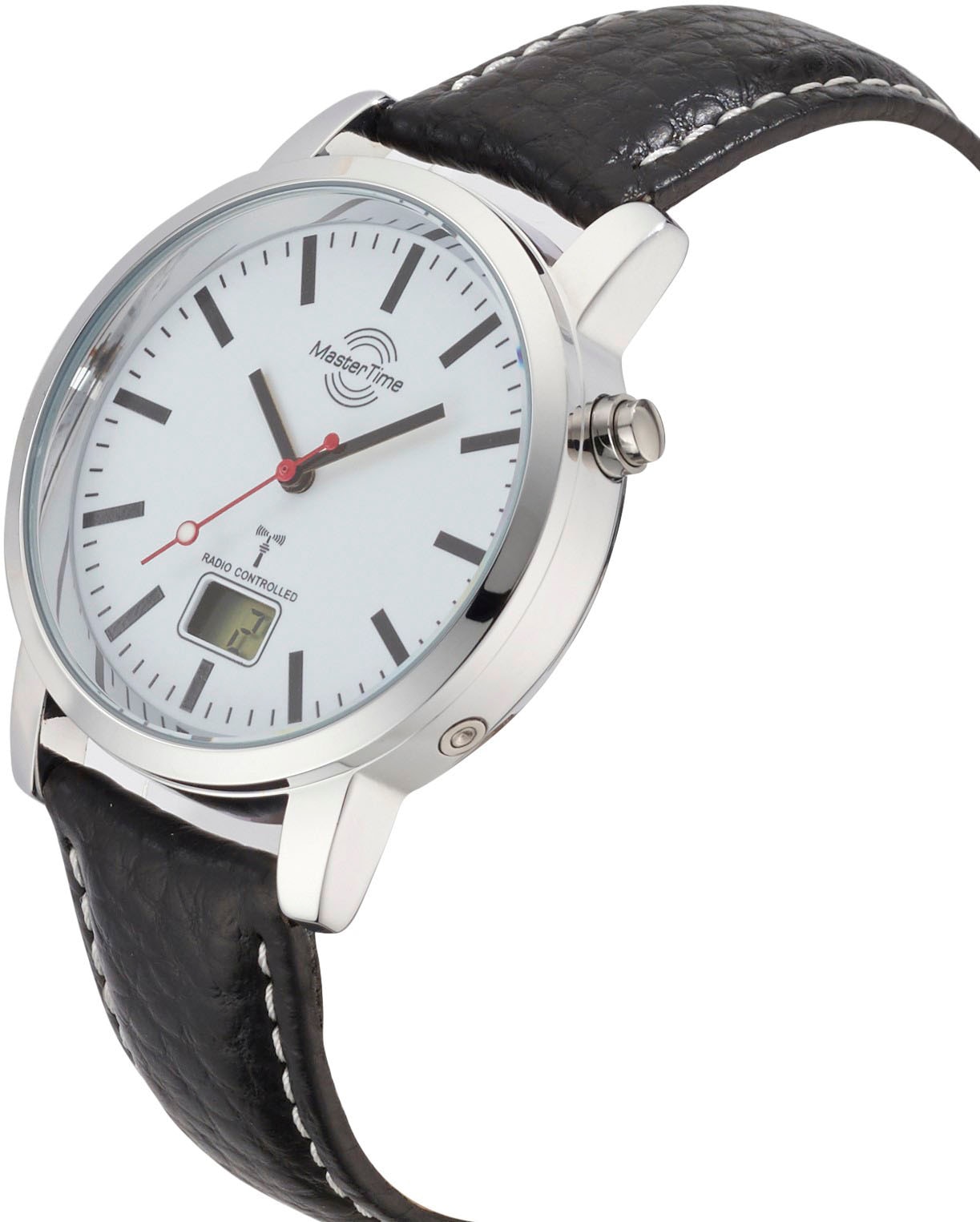 MASTER TIME Funkuhr »Basic«, Armbanduhr, Quarzuhr, Herrenuhr, Datum, Lederarmband