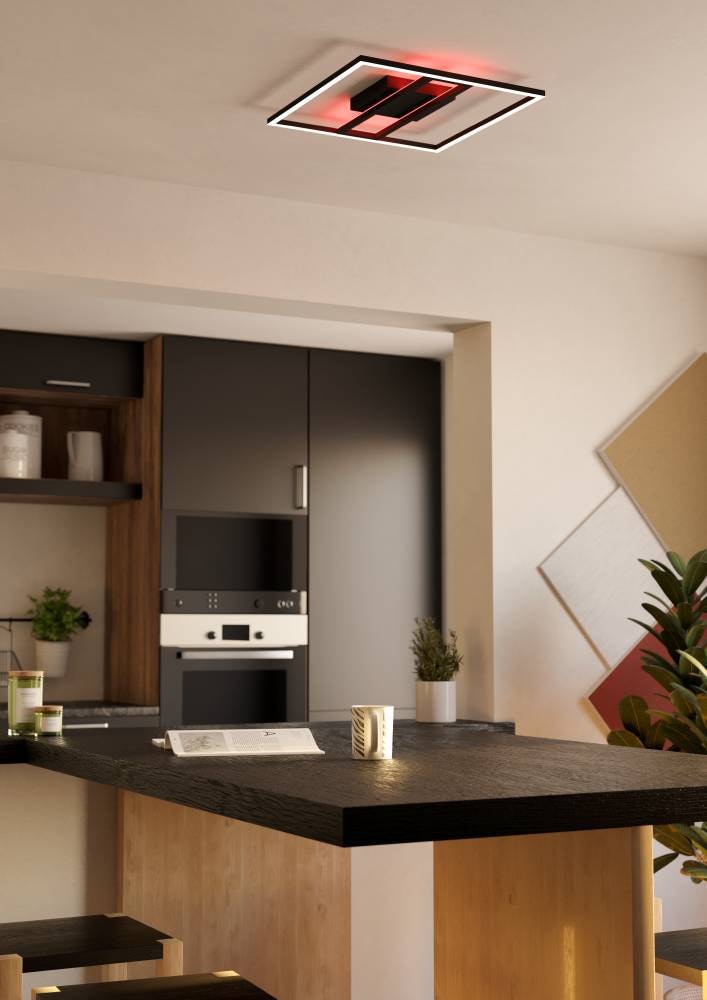 EGLO Deckenleuchte »CALAGRANO-Z Deckenlampe schwarz weiß, ZigBee 3.0, Backlight, Timer«, 1 flammig, Leuchtmittel LED-Modul | LED fest integriert, App / Sprachsteuerung Alexa, ‎‎45x45cm, exkl. Fernbedienung