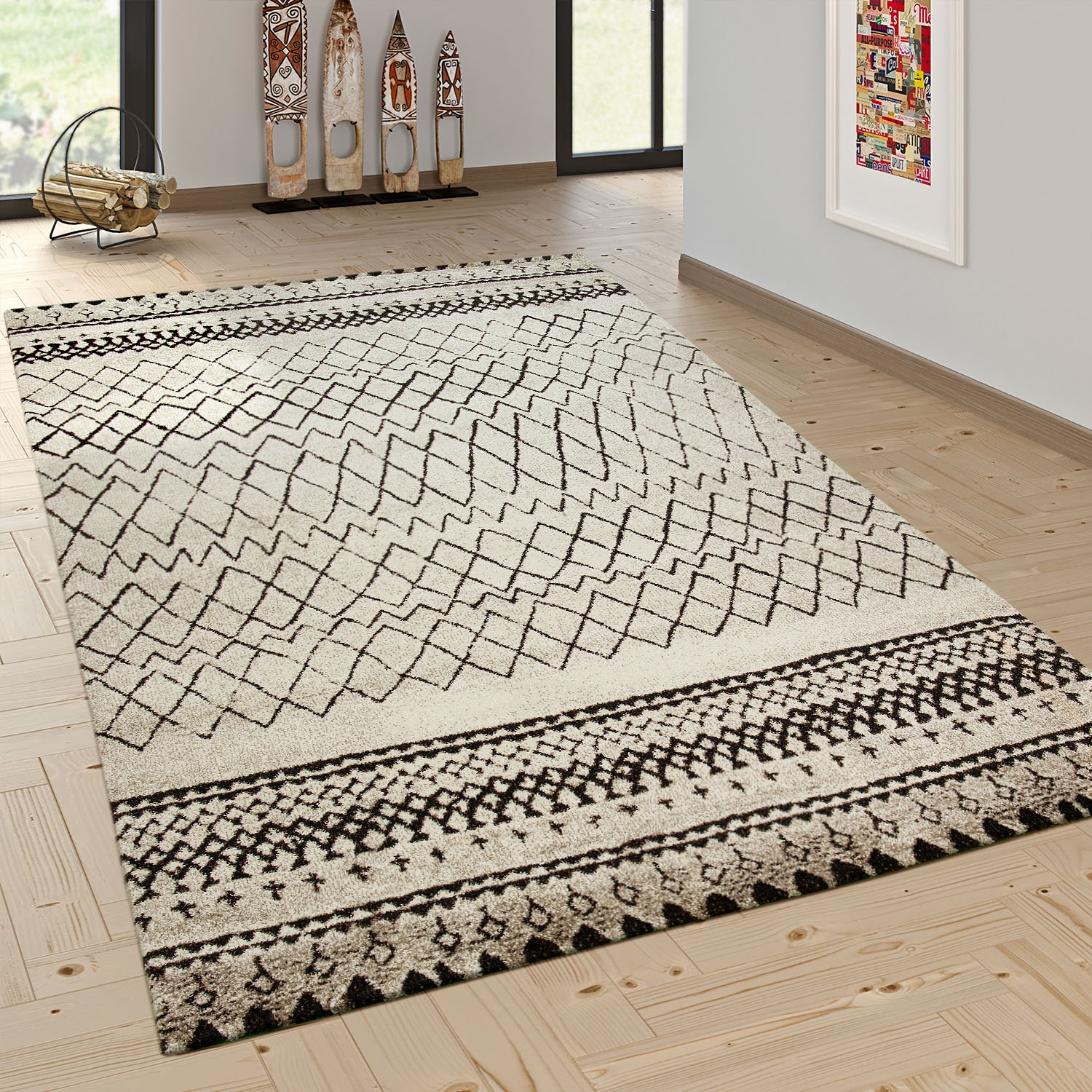 Paco Home Teppich »Nomaden 835«, rechteckig, 17 mm Höhe, Kurzflor, Gabbeh Design, Rauten Muster