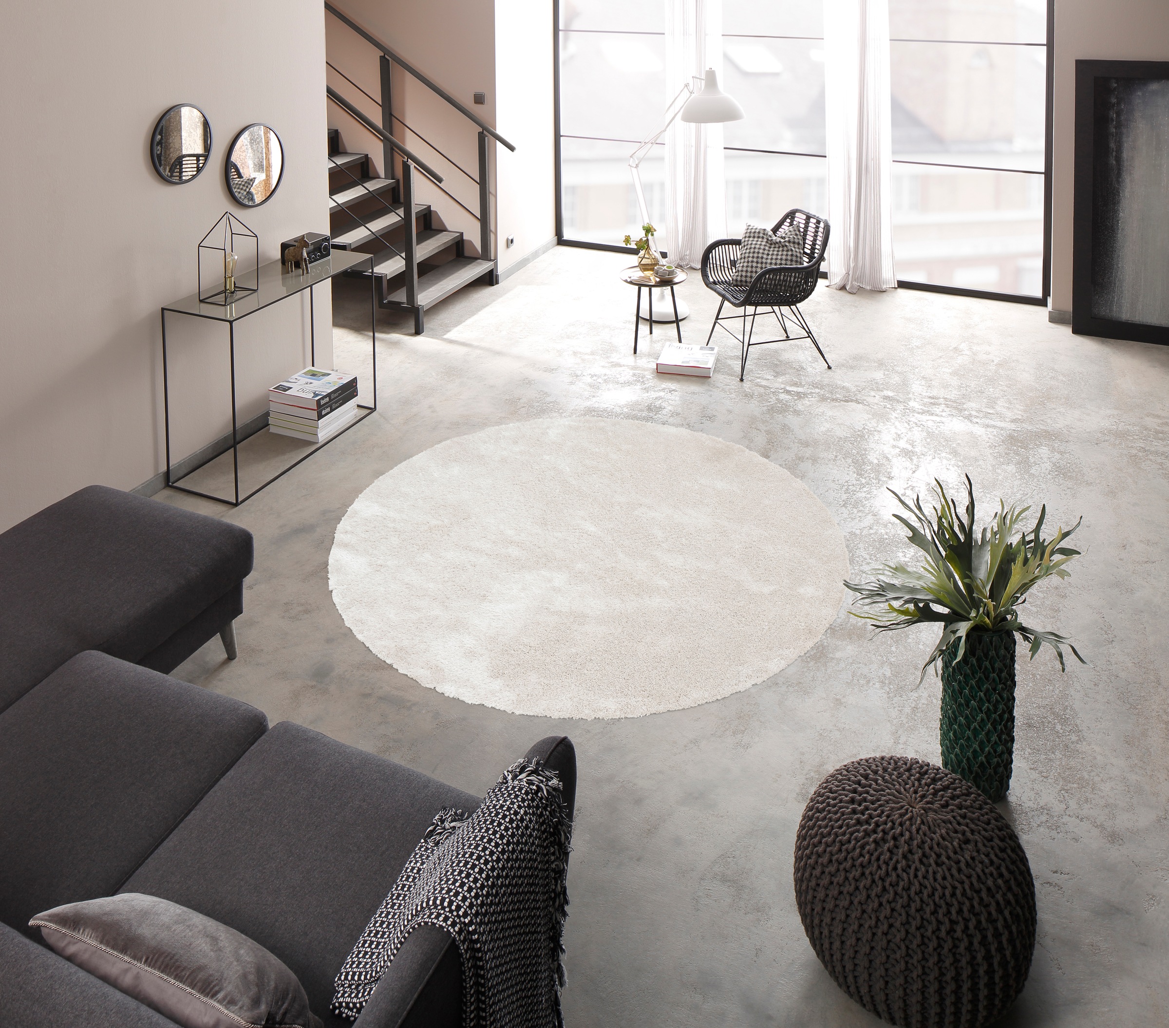 Bruno Banani Hochflor-Teppich »Dana Teppich, Kundenliebling«, rund, 30 mm Höhe, unifarben, Mikrofaser Teppiche, Wohnzimmer, Schlafzimmer, Esszimmer