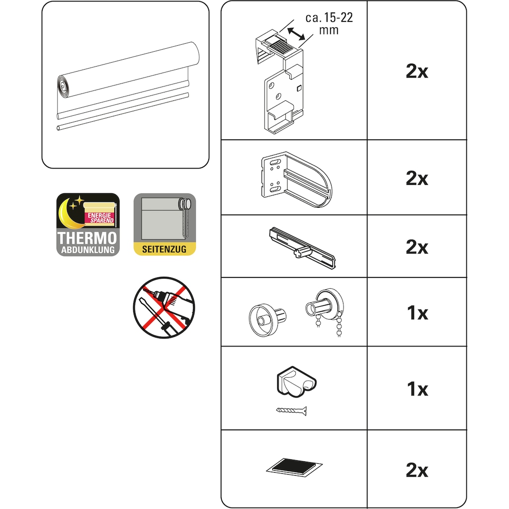 GARDINIA Seitenzugrollo »Thermo Klemmrollo Energiesparend«, verdunkelnd, energiesparend, ohne Bohren, freihängend