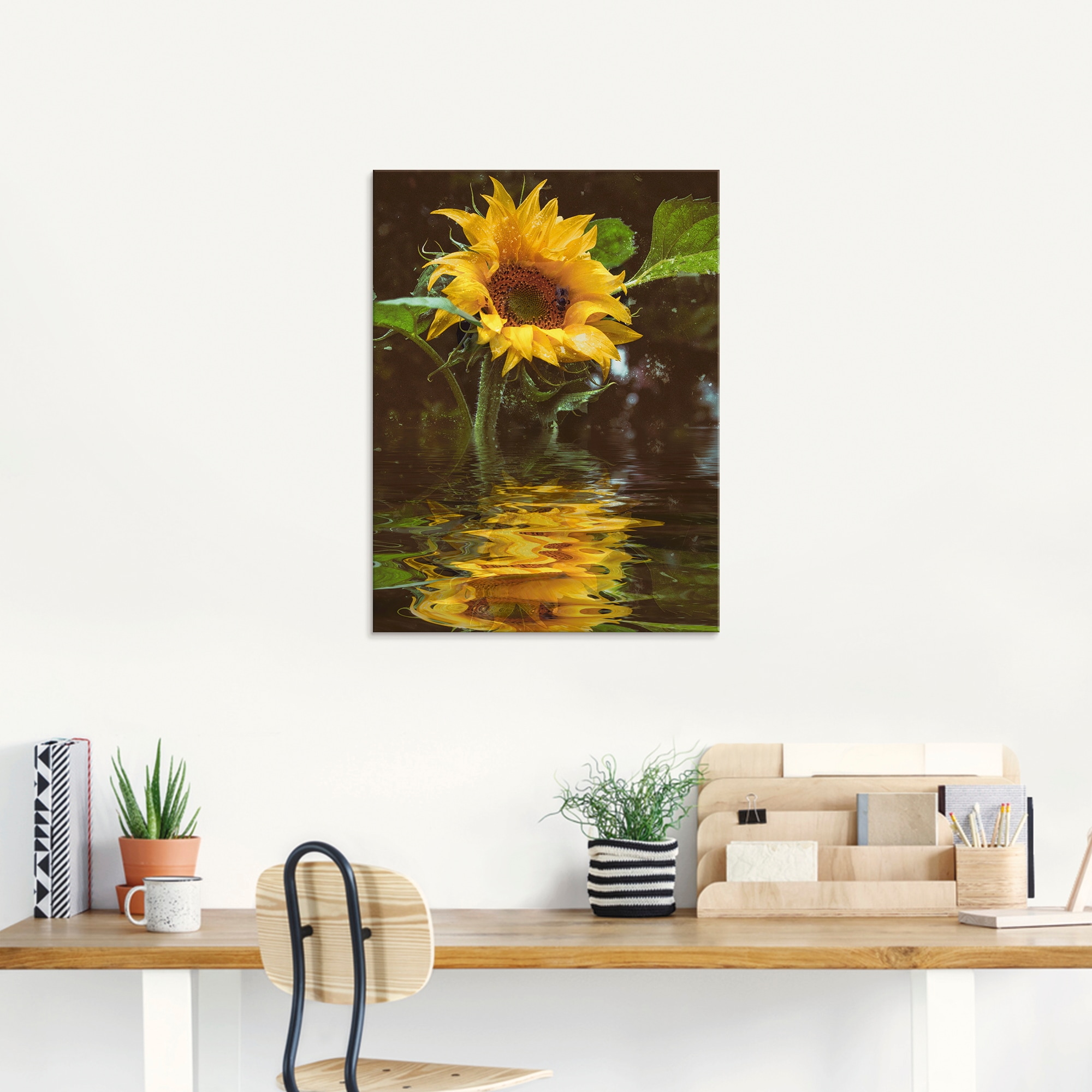 Artland Glasbild »Sonnenblume mit Wasserspiegelung«, Blumen, (1 St.), in verschiedenen Größen