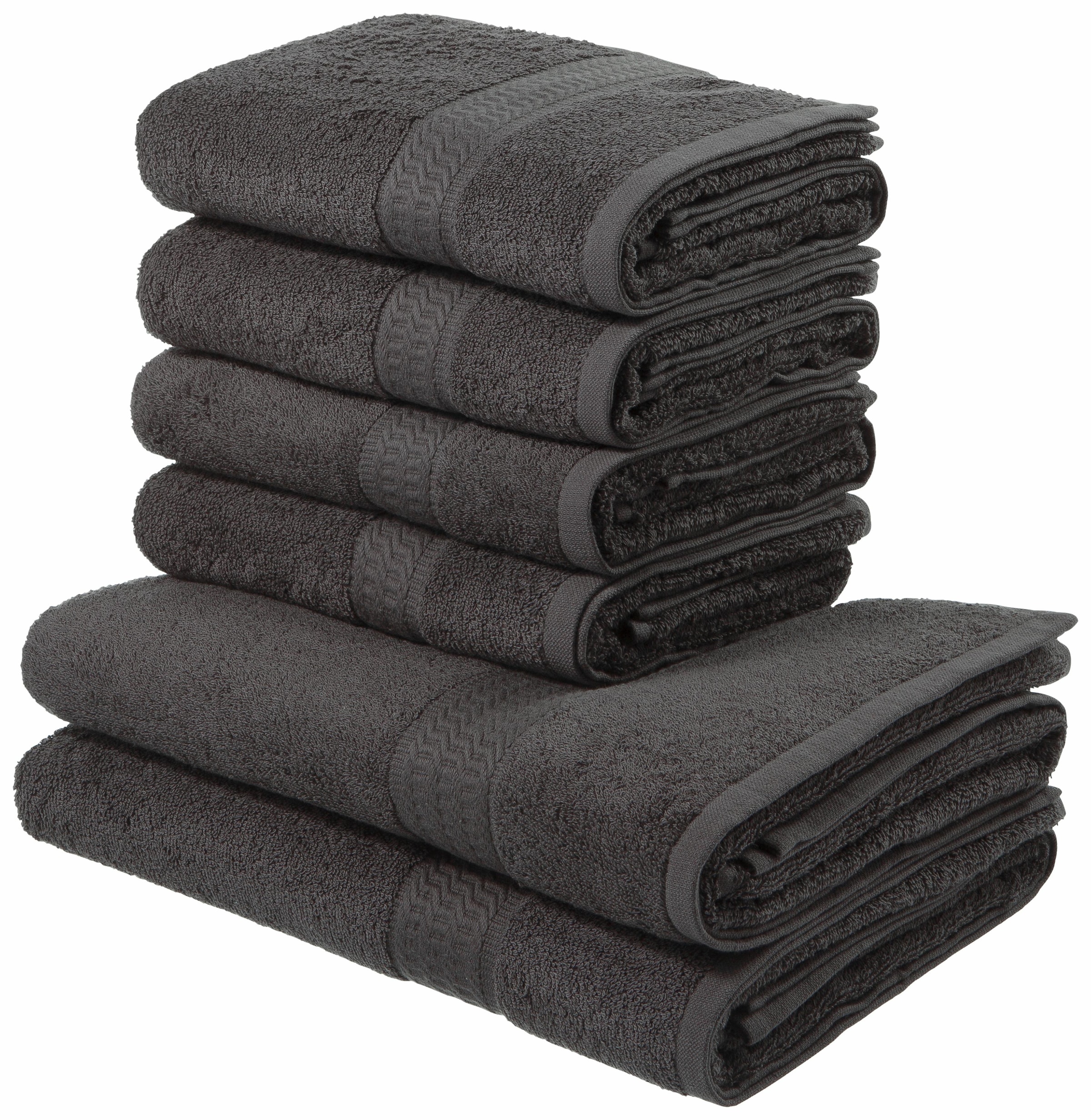 my home Handtuch Set »Juna«, Set, 6 tlg., Handtücher Bordüre, Online-Shop mit Uni-Farben, kaufen Walkfrottee, im Handtuch-Set, in 100% Baumwolle