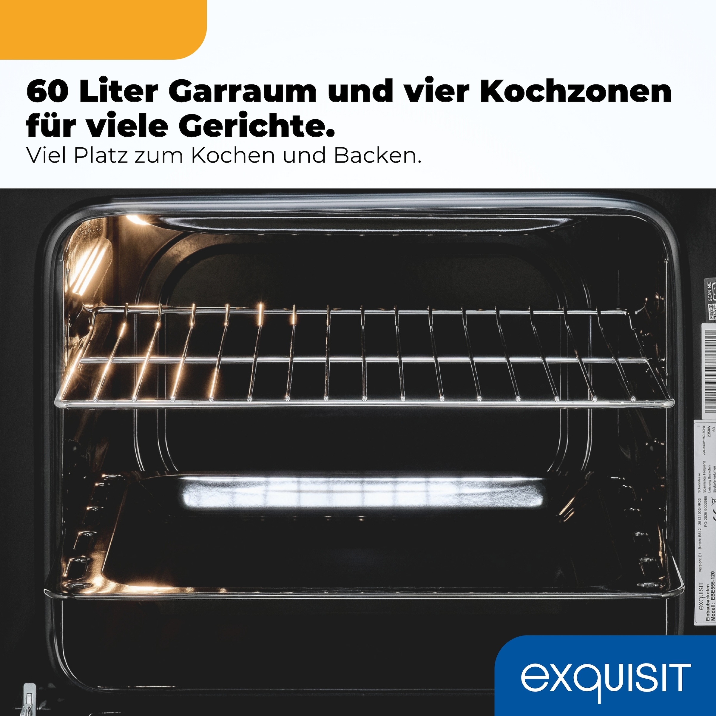 exquisit Backofen-Set »EBE555-120« Set, 2 Stk. tlg. Autarker Einbau-Ofen mit Ober-/Unterhitze, Sensor-Kochfeld