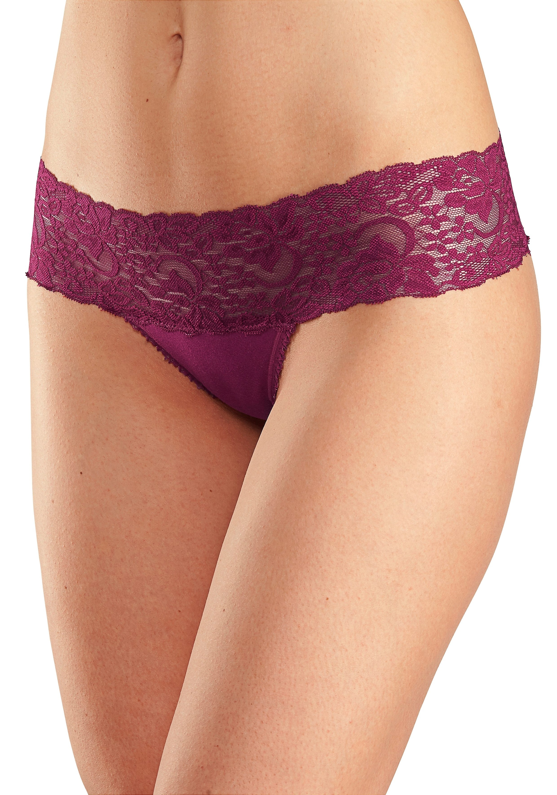 Vivance String, (3er-Pack), aus elastischer Baumwolle mit floraler Spitze
