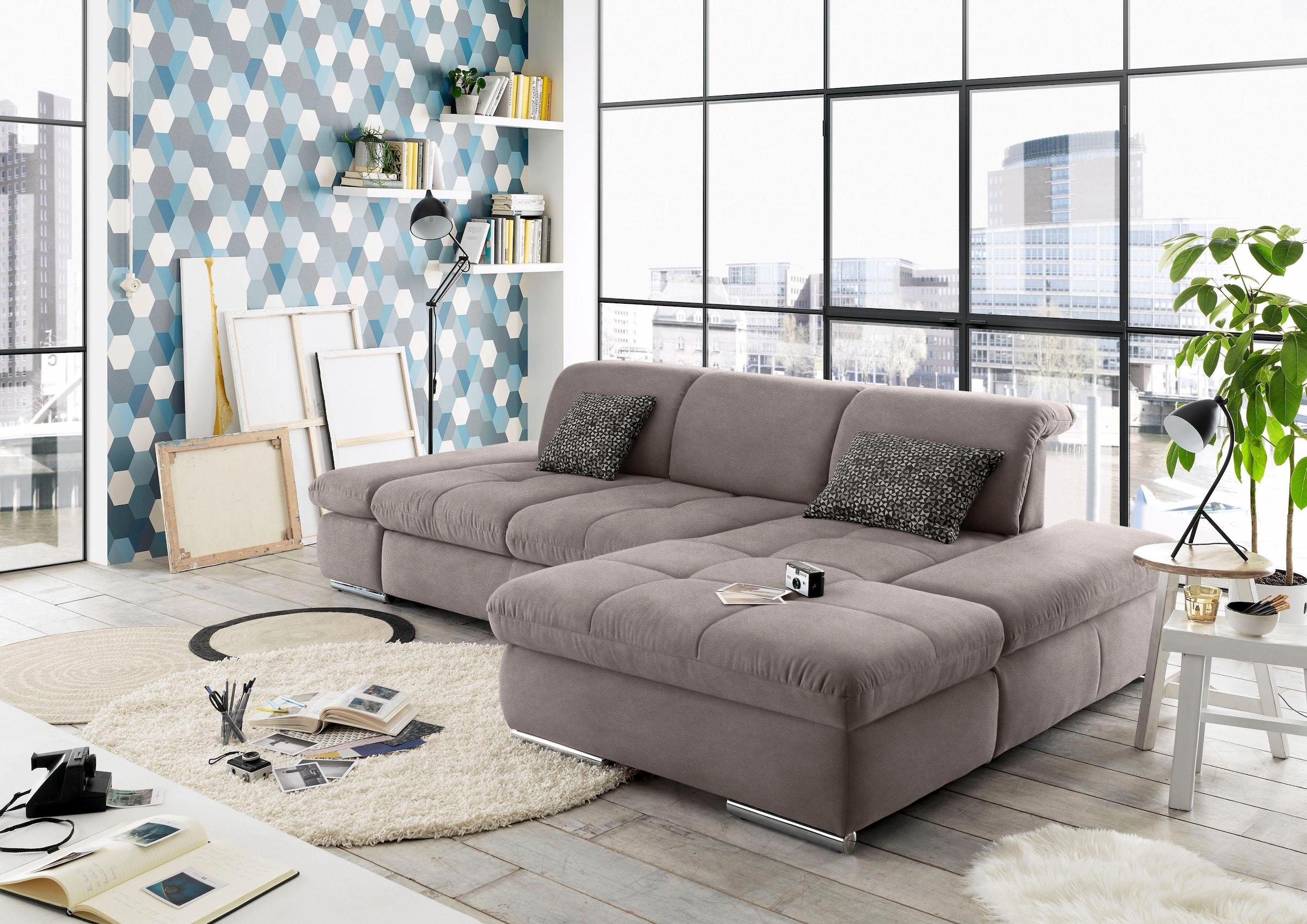 set one by Musterring Ecksofa »SO4100 V«, mit verstellbaren Kopfteilen, wah günstig online kaufen