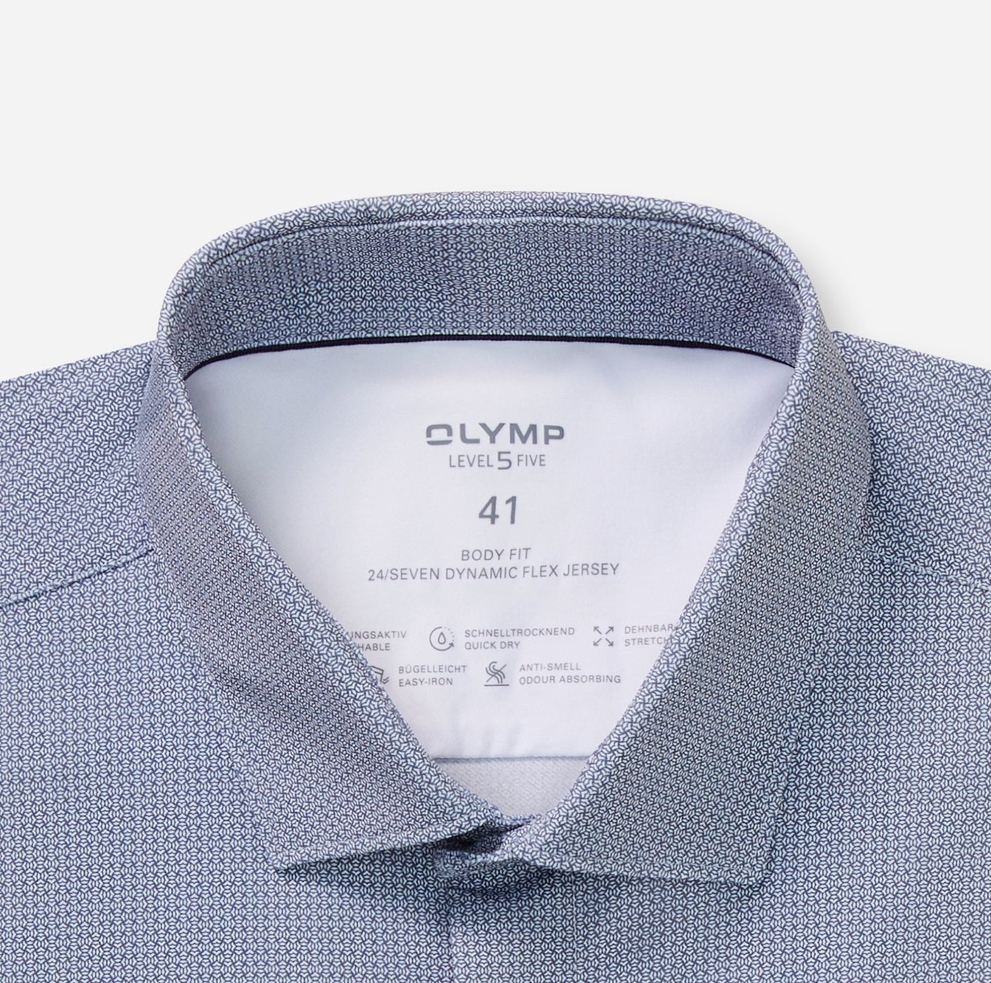 OLYMP Langarmhemd »Level Five 24/Seven« Businesshemd, body fit, Modern Kentkragen, Jersey, bügelleicht