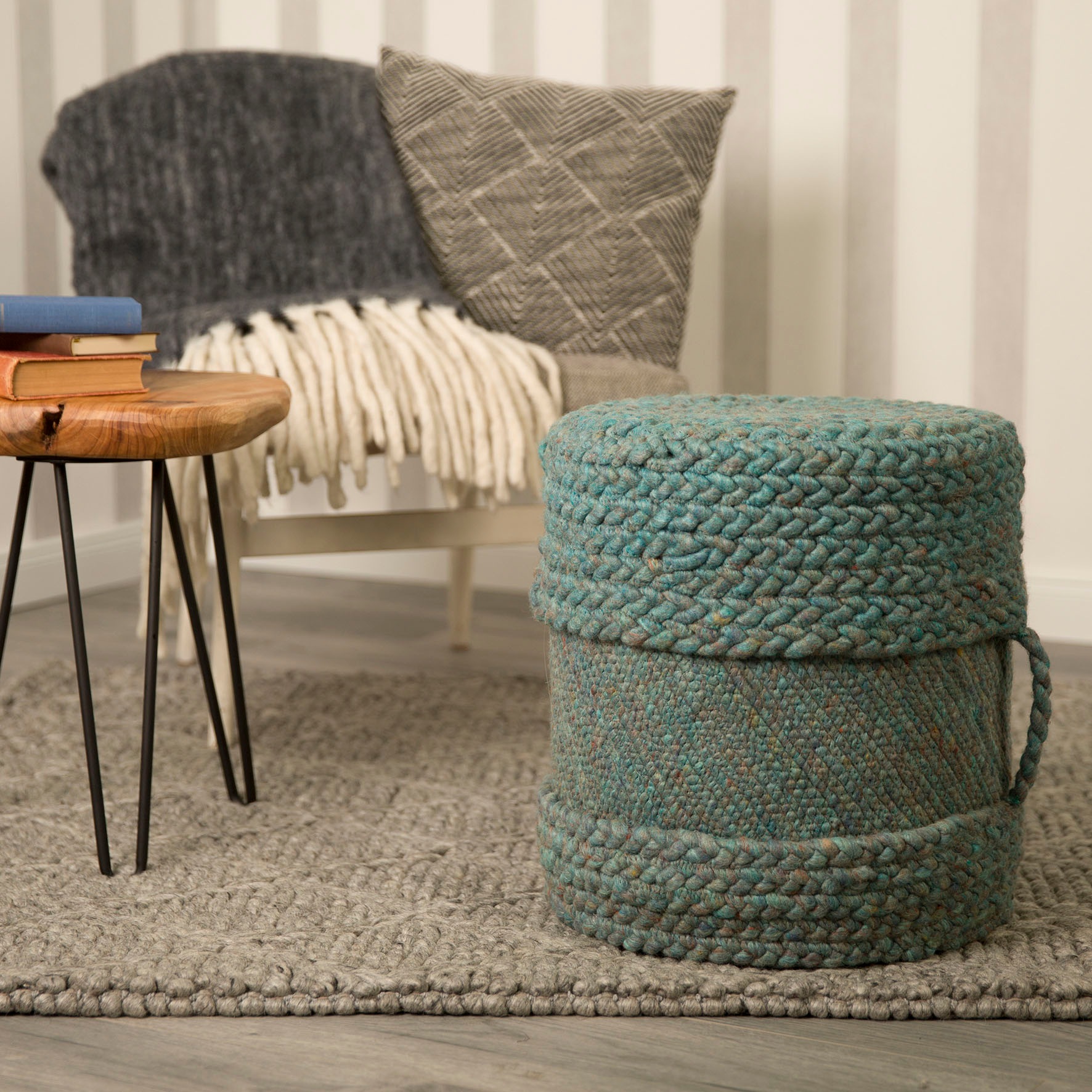 OBSESSION Sitzhocker »Hocker My Copa Pouf« 1 Stk. tlg. rund, Ø 40 cm, Höhe 40 cm, handgearbeitet, Wohnzimmer & Schlafzimmer meeresblau Bezug: 50%...