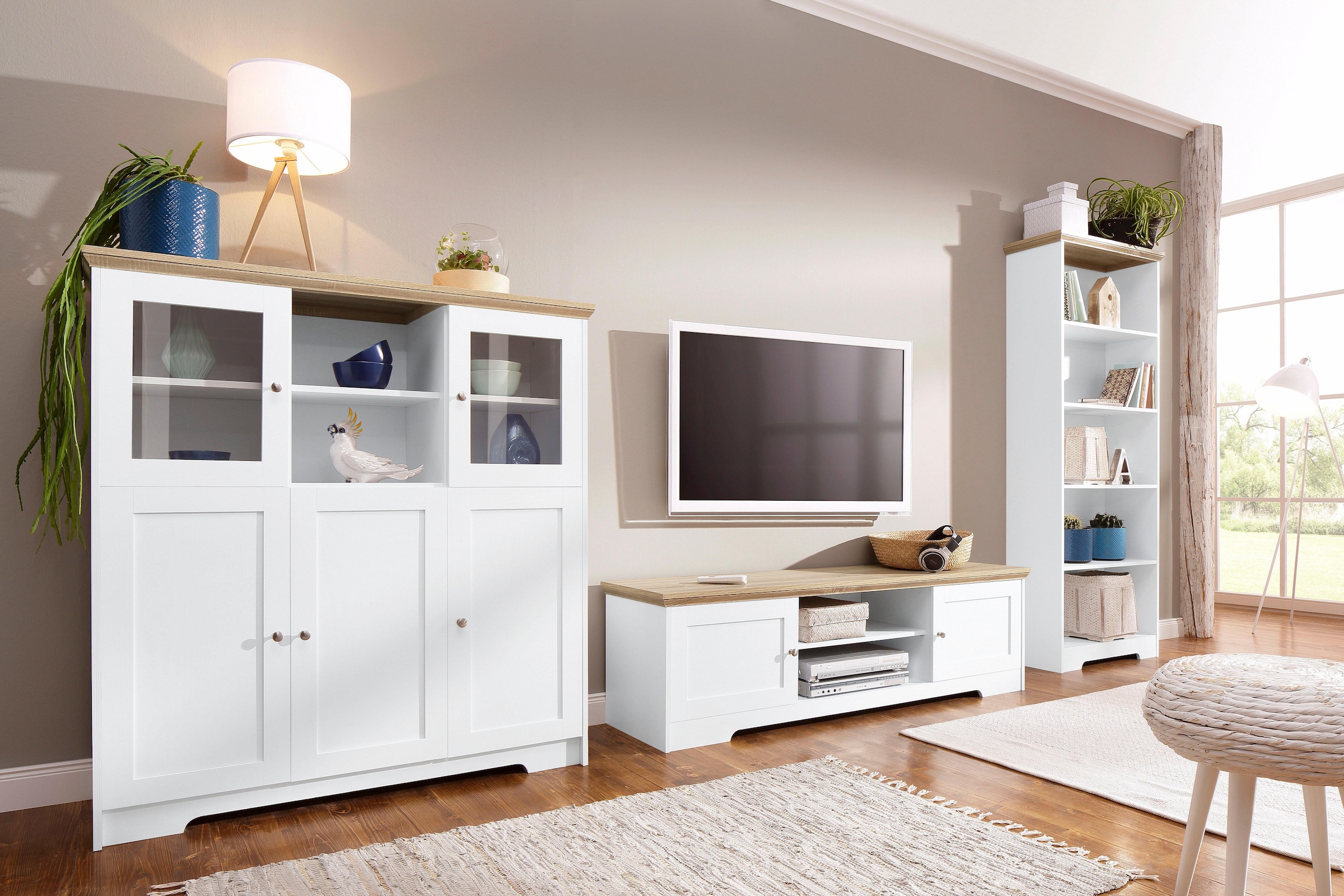 Home affaire Highboard »Nanna«, Vitrine in Eichen-Optik, Breite 118 cm