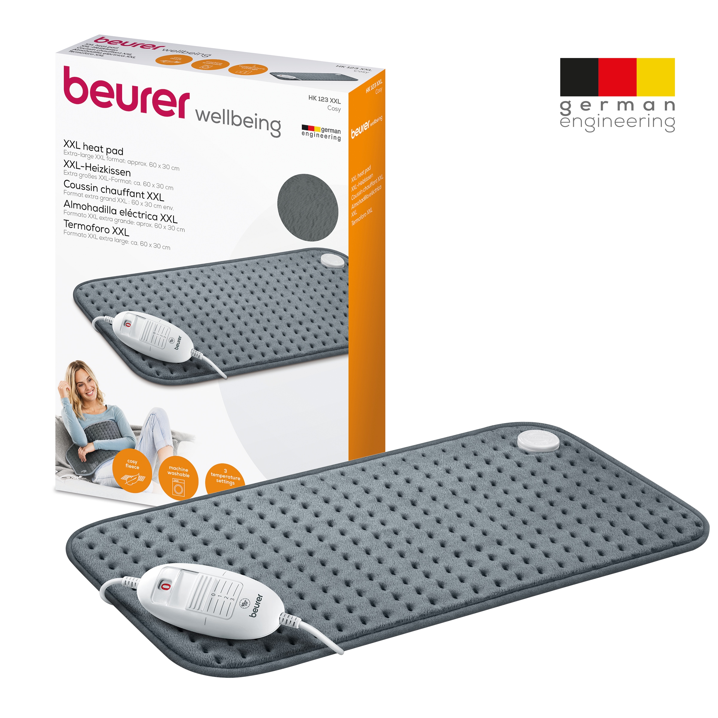 BEURER Heizkissen »HK 123 XXL Format für kuschelige Wärme, 60 x 30 cm«, Mit 3 Temperaturstufen, maschinenwaschbar bis 30°C, Schnellheizung