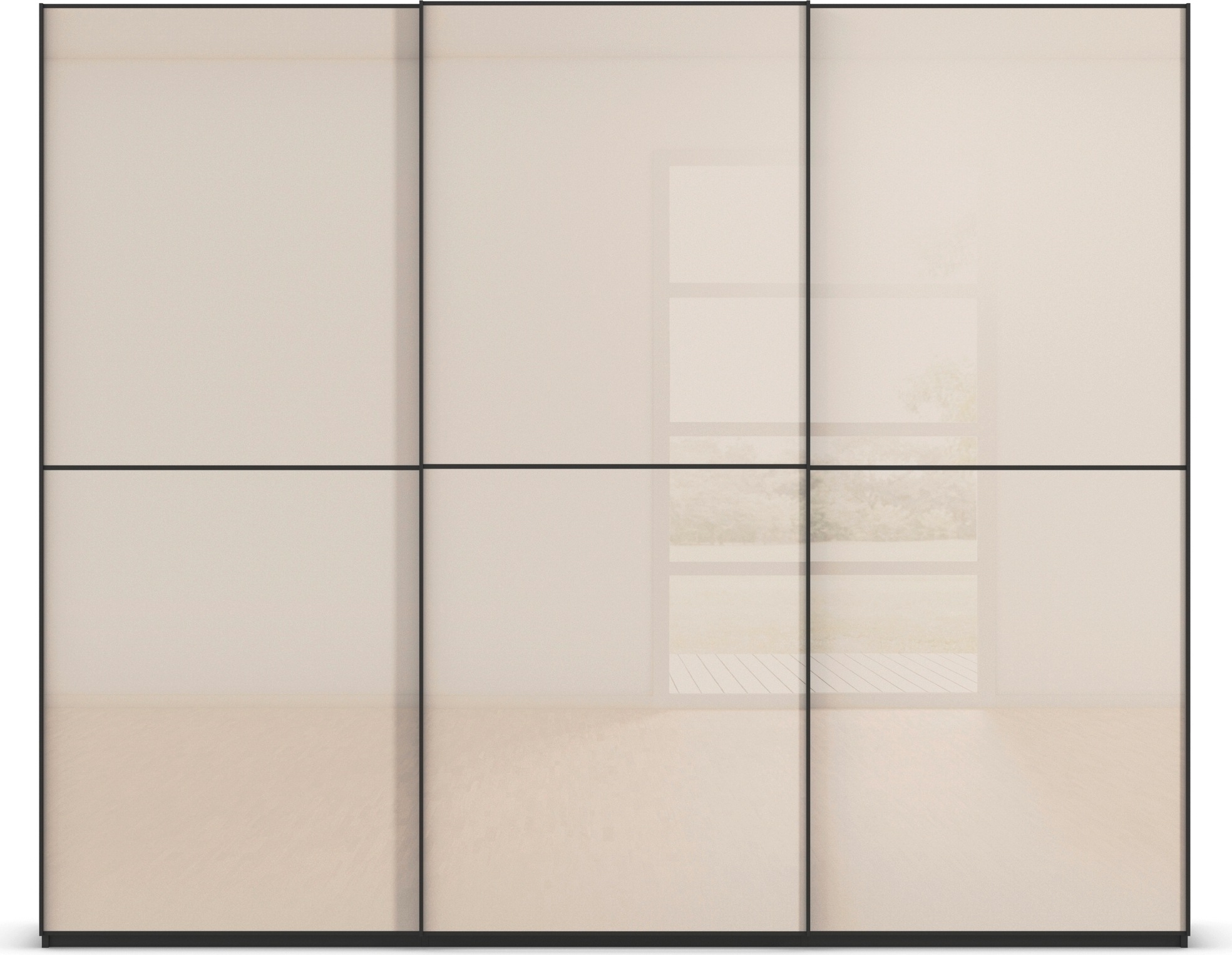 rauch Schwebetürenschrank »Kleiderschrank Schrank Garderobe Schlafzimmerschrank SCALE-DUO«, edle zweigeteilte Türen Glas-Front mit 3 Zierleisten MADE IN GERMANY