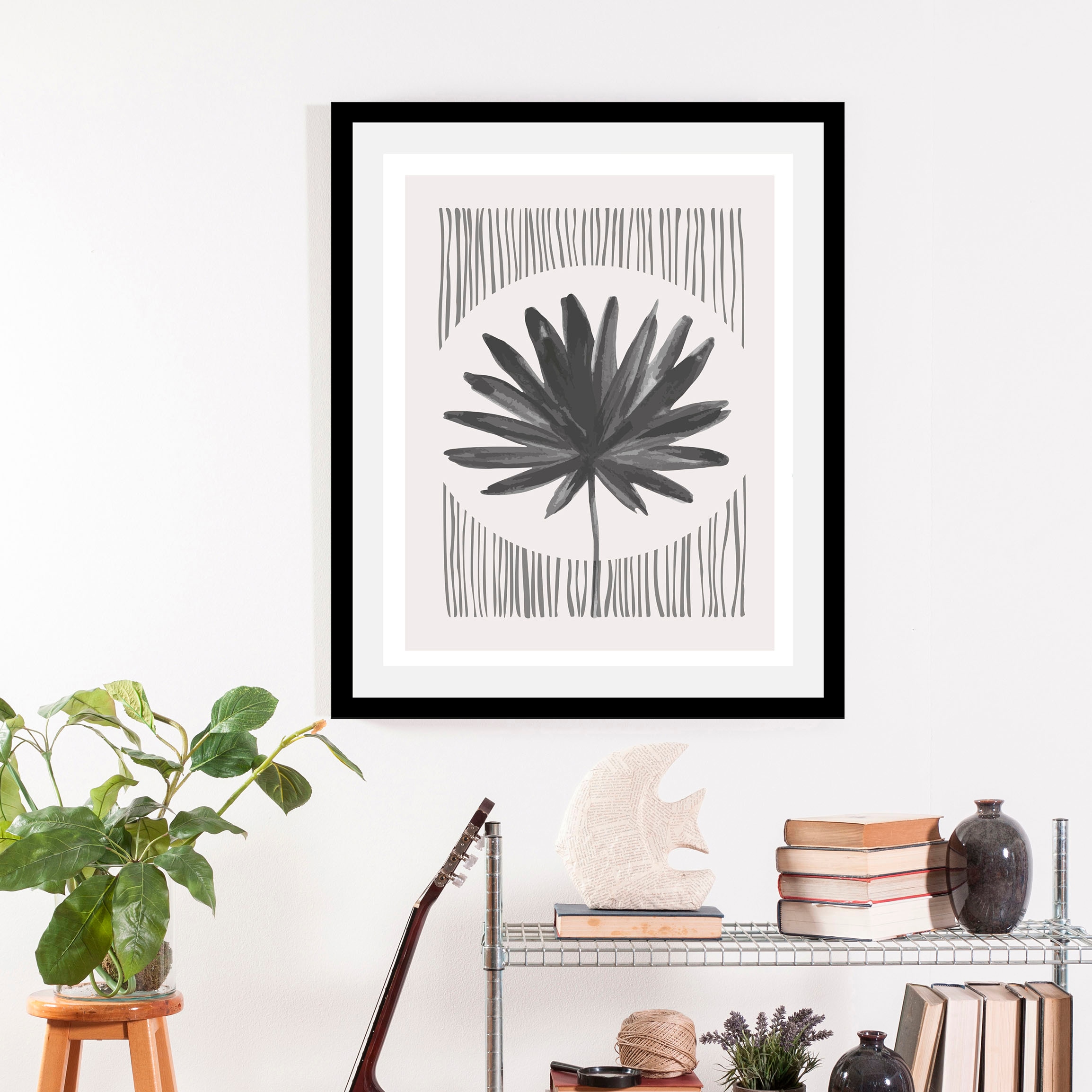 queence Bild »Flora«, Pflanzen-Pflanzenbilder-Blätter-Blätterbilder-Schwarz-Weiß-Figuren-Abstrakt, (1 St.), HD Premium Poster-Druck inkl. Holzrahmen