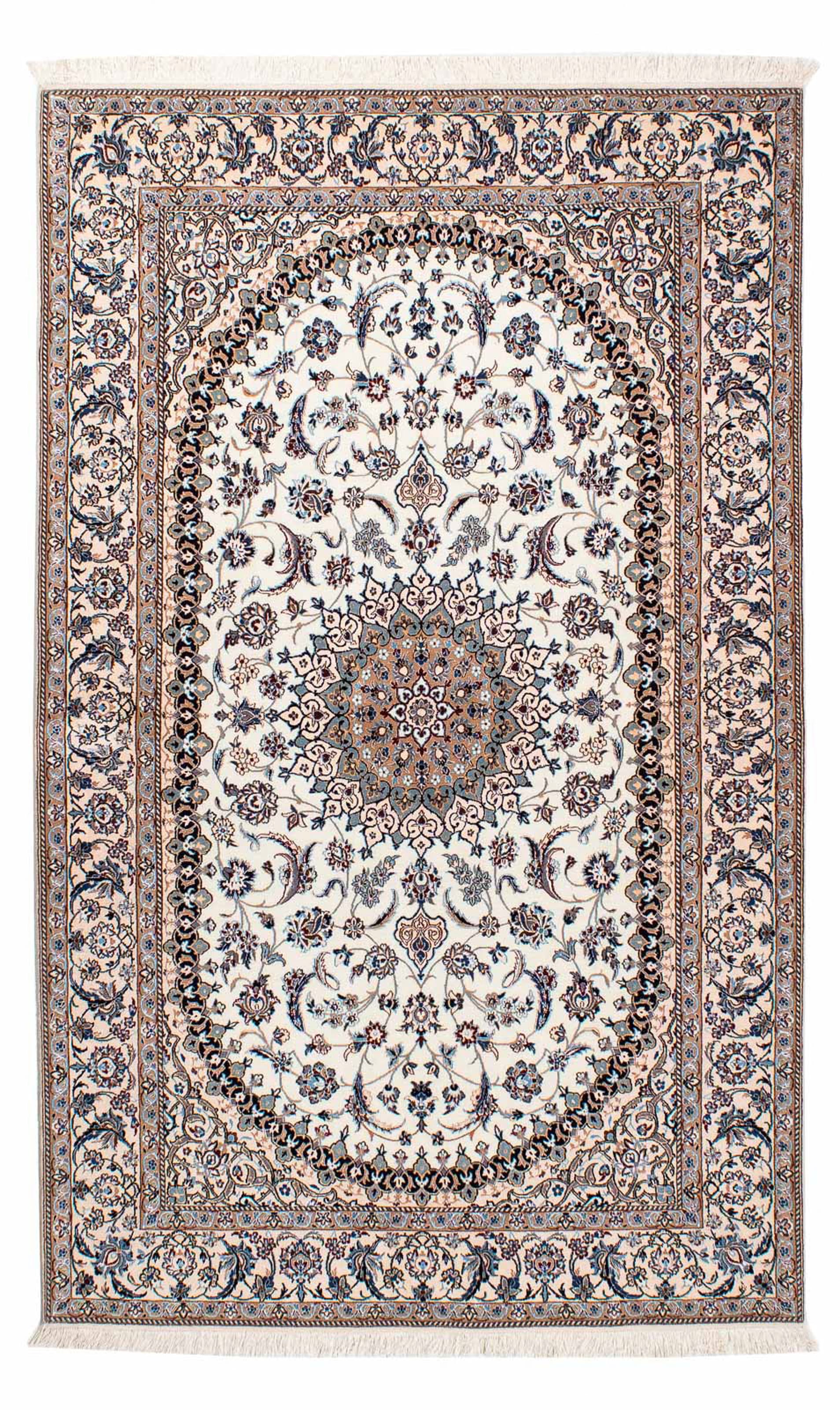 morgenland Orientteppich »Perser - Nain - Premium - 204 x 129 cm - beige«, rechteckig, Wohnzimmer, Handgeknüpft, Einzelstück mit Zertifikat