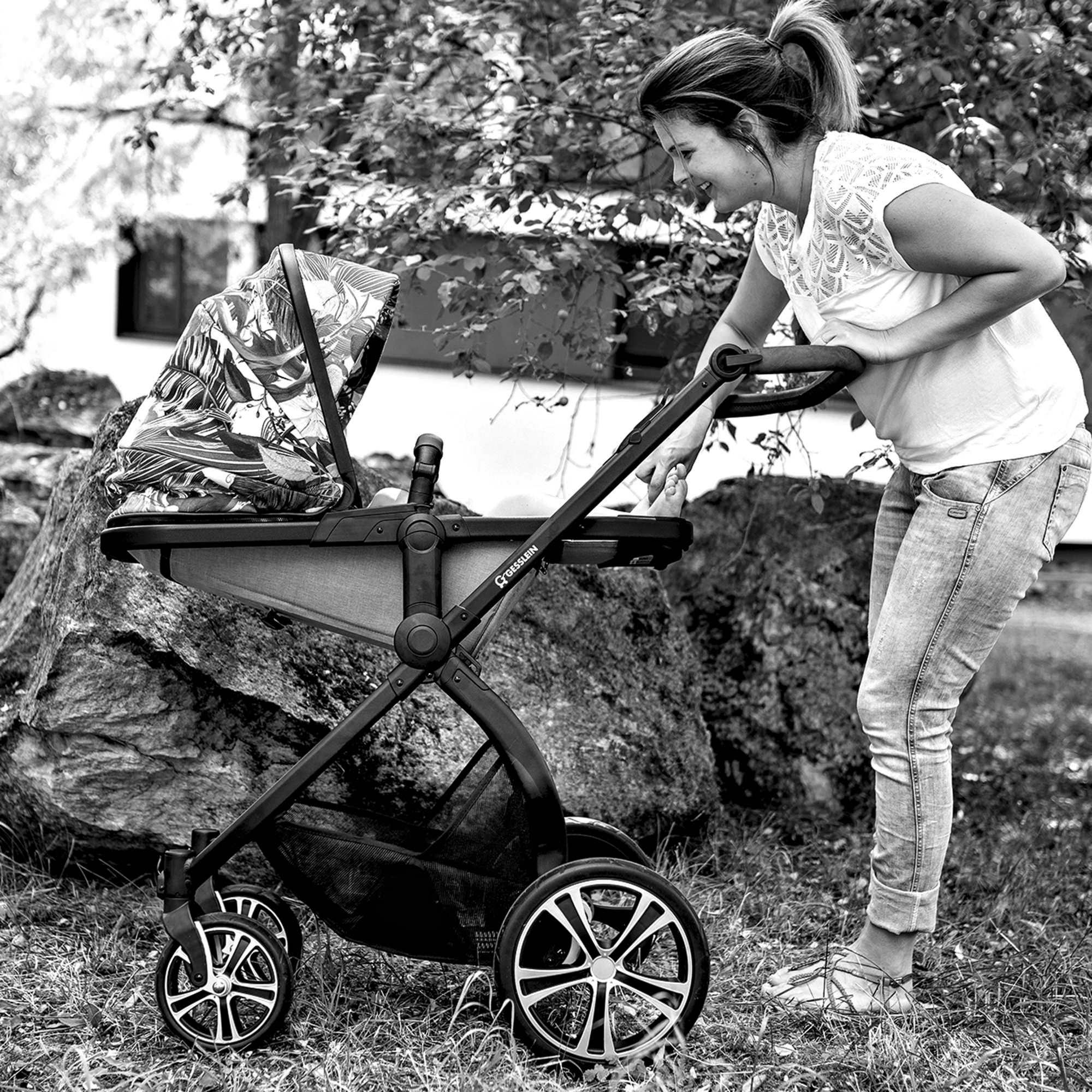 Gesslein Kombi-Kinderwagen »FX4 Soft+ mit Aufsatz Life, schwarz/tabak, farn«, mit Babywanne C3 und Babyschalenadapter