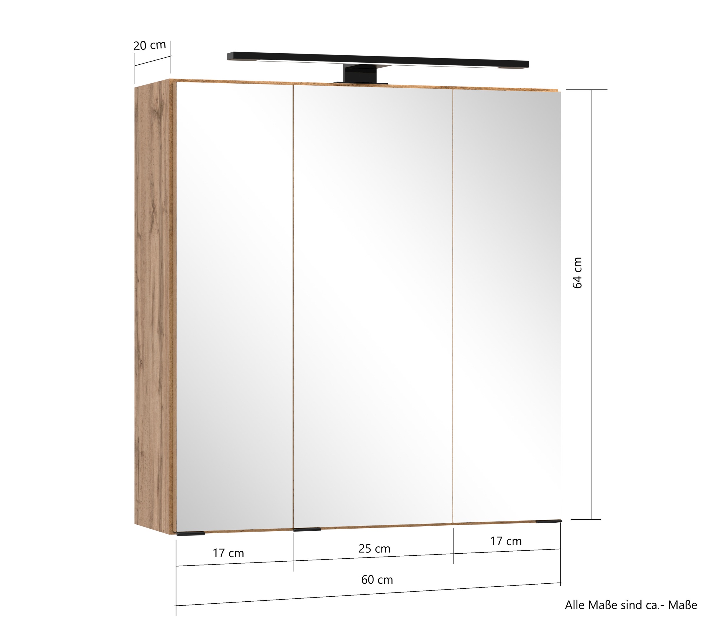 welltime Spiegelschrank, Welltime, Breite 60 cm, mittlere Tür reversibel, gedämpft