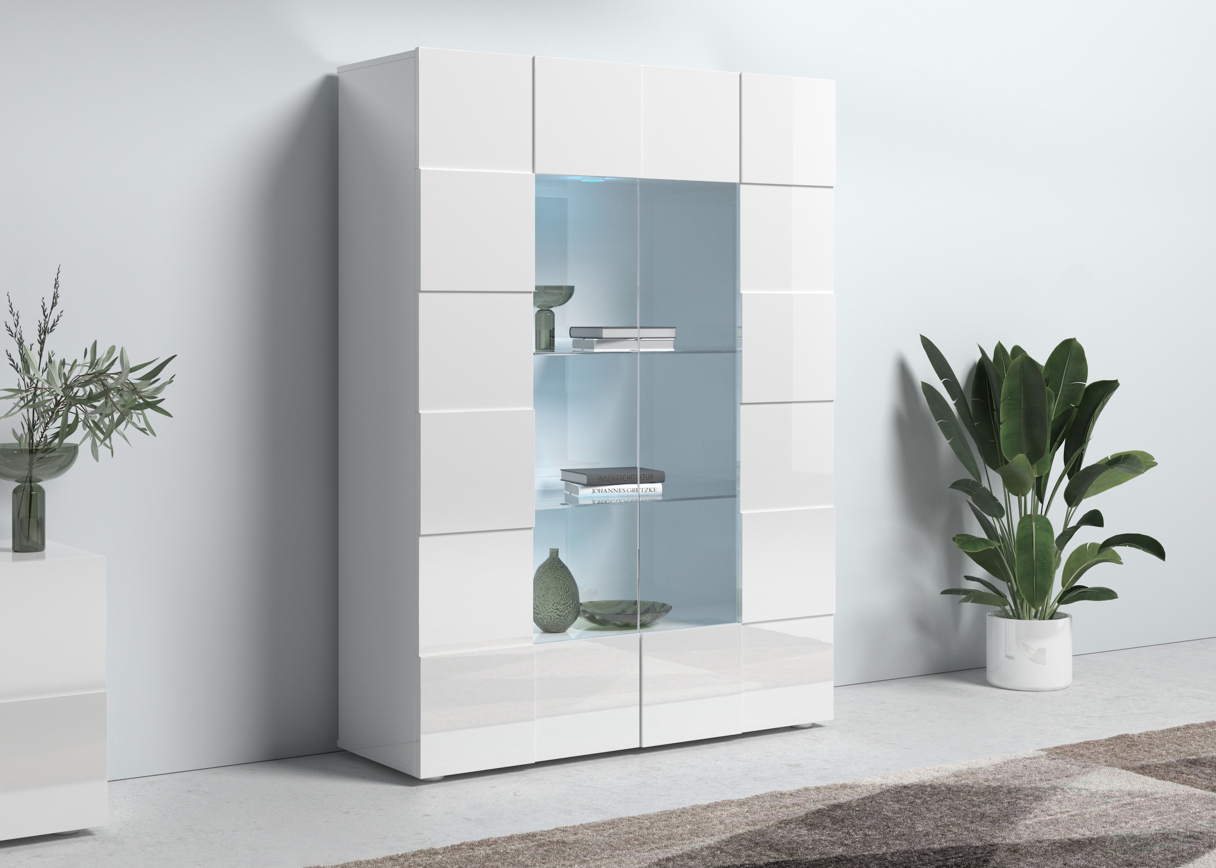 INOSIGN Vitrine »Dama Höhe 166 cm, Breite 121 cm, Stauraumvitrine mit 2 Türen,«, Standvitrine - Front in 3D-Optik, viel Stauraum, verschiedene Farben