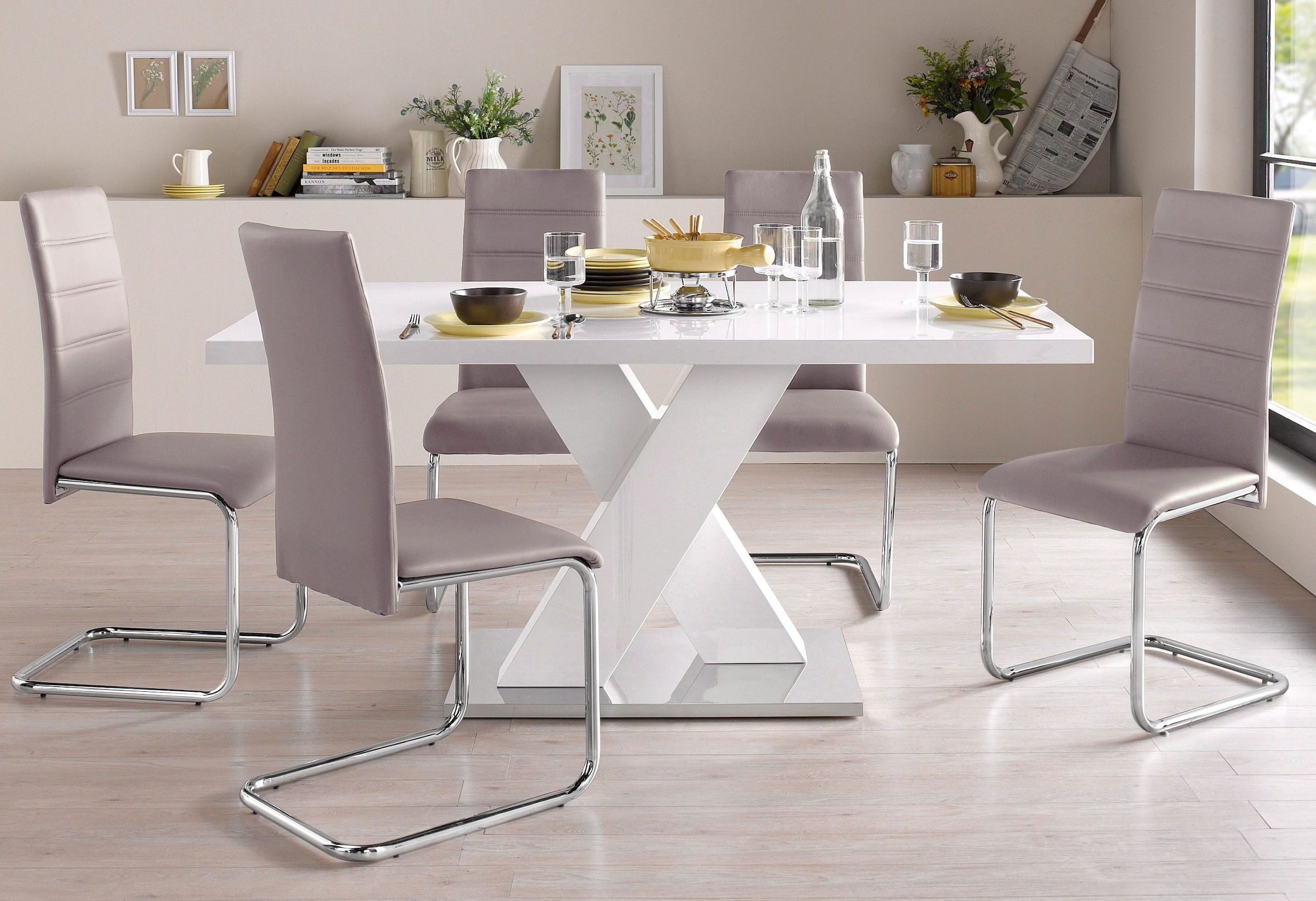INOSIGN Esstisch »Ali, TOPSELLER! Modernes Design«, (Tisch, Küchentisch), Breite 160 cm, weiß Hochglanz, Bodenplatte aus Metall