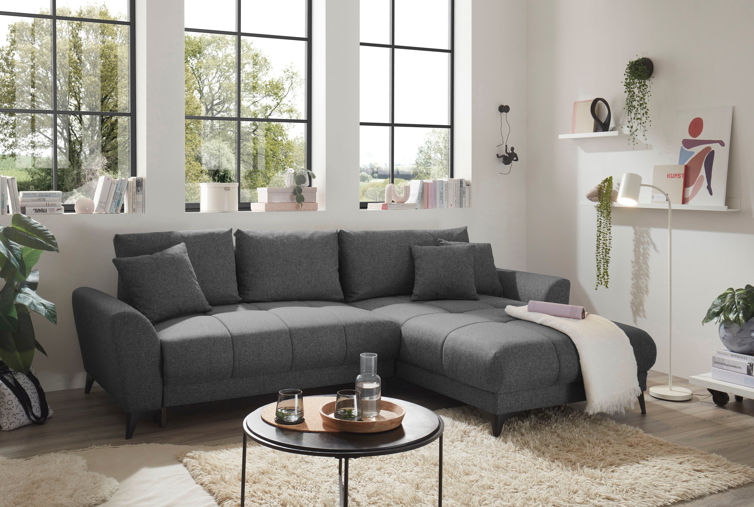 ED EXCITING DESIGN Ecksofa »Bern L-Form«, mit Bettfunktion, Bettkasten & 3 günstig online kaufen
